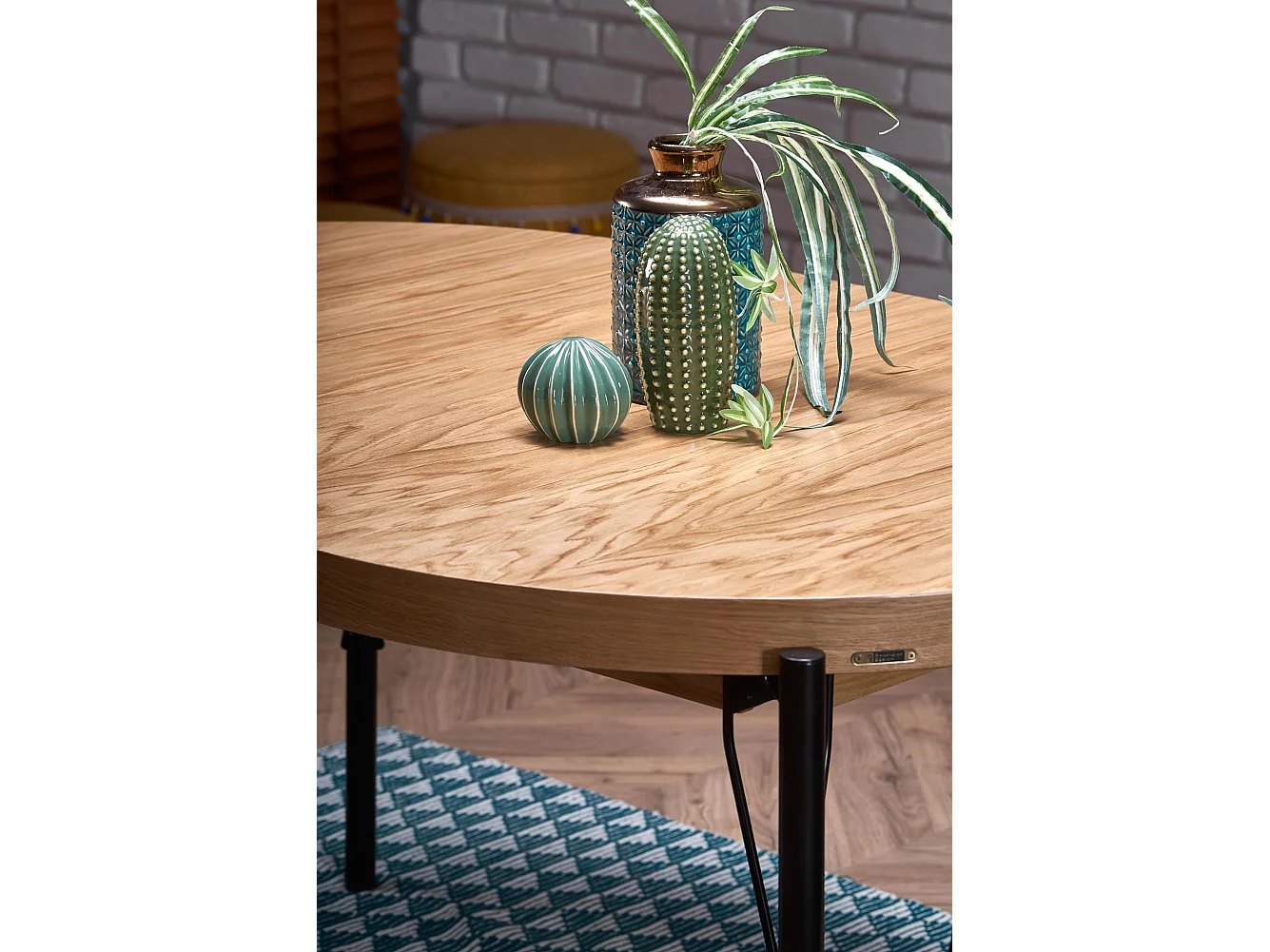 Table ronde extensible MDF plaqué chêne pieds acier Ø100/300 cm