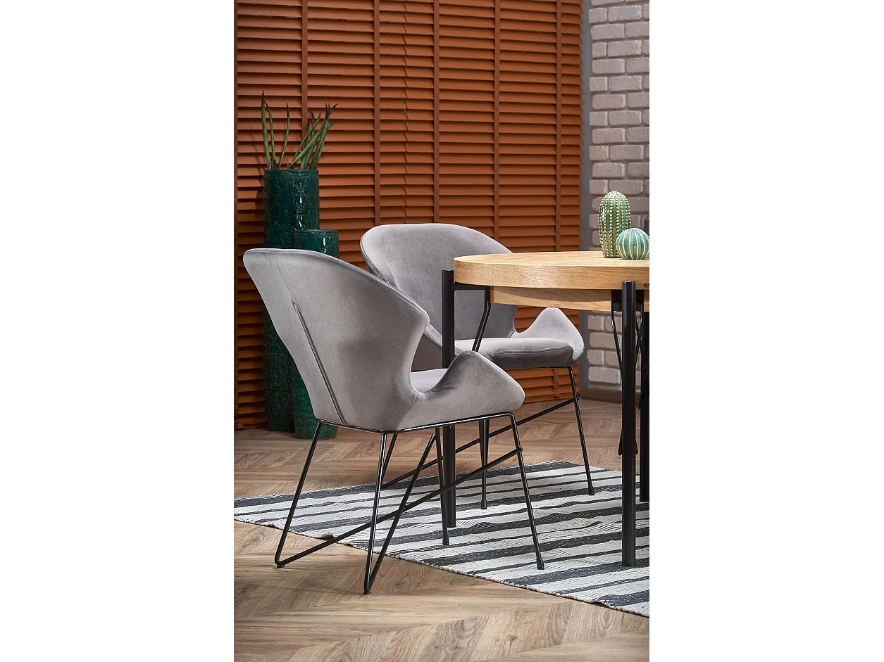 Table ronde extensible MDF plaqué chêne pieds acier Ø100/300 cm