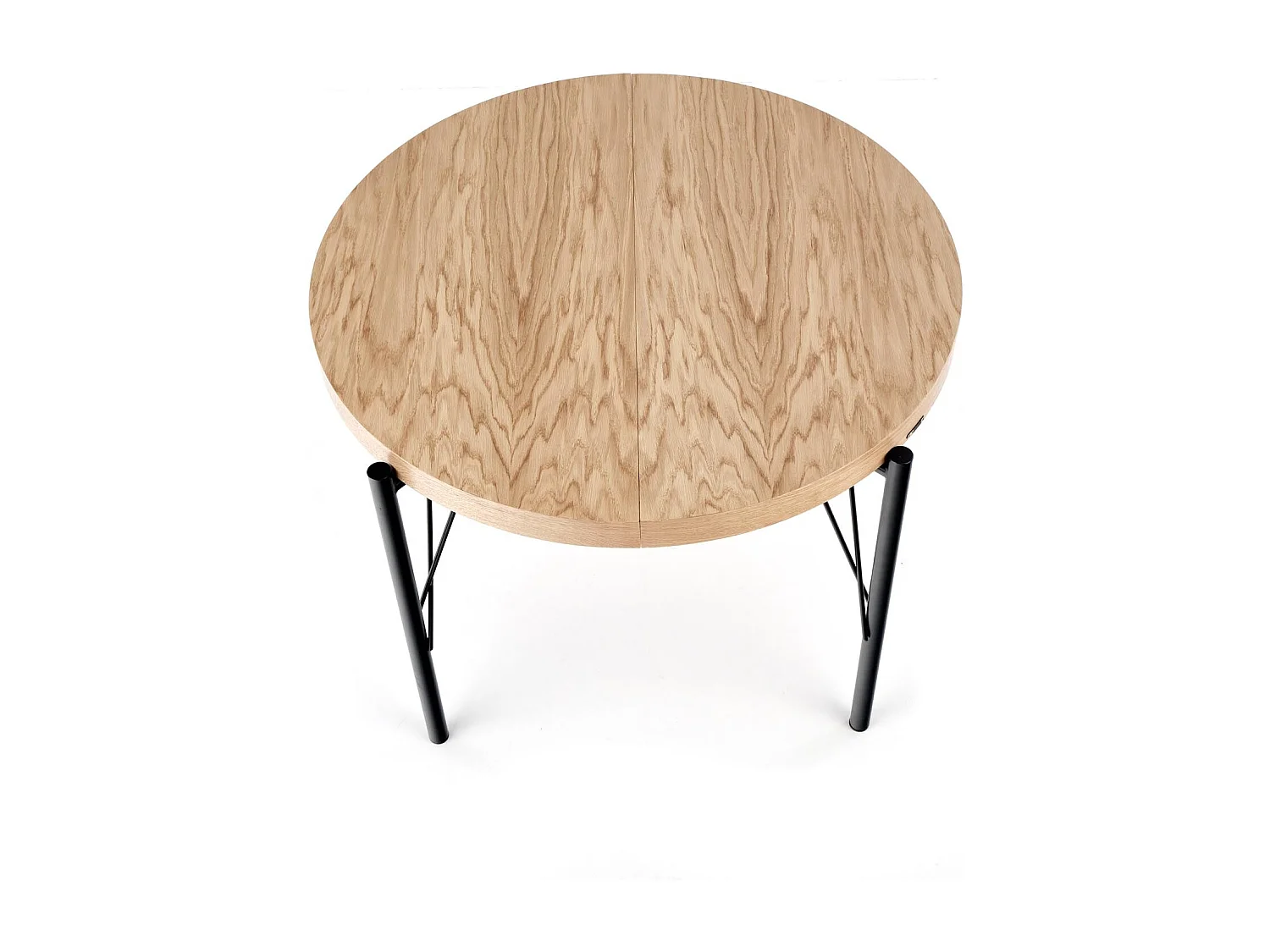 Table ronde extensible MDF plaqué chêne pieds acier Ø100/300 cm