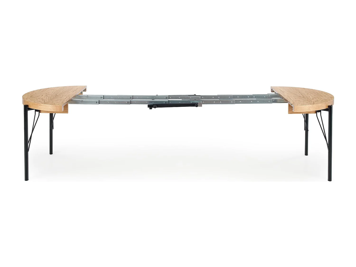Table ronde extensible MDF plaqué chêne pieds acier Ø100/300 cm