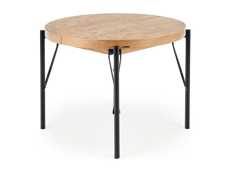 Table ronde extensible MDF plaqué chêne pieds acier Ø100/300 cm