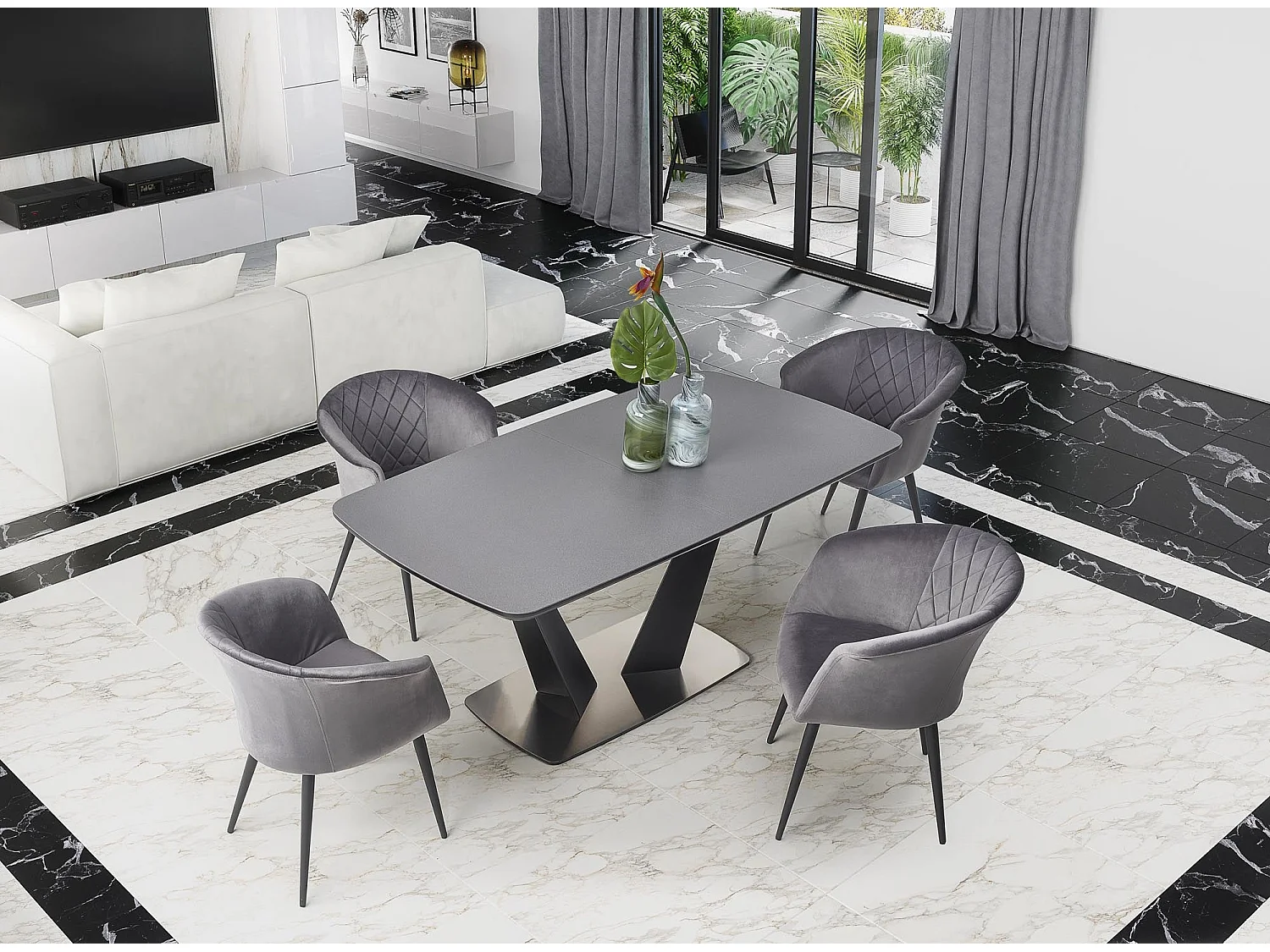 Table extensible pour 6/8 personnes, grise, 160/220x90 cm