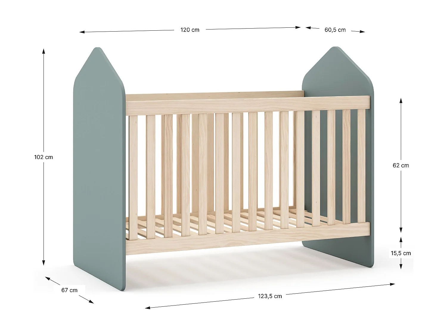 Cuna verde 123x102 cm