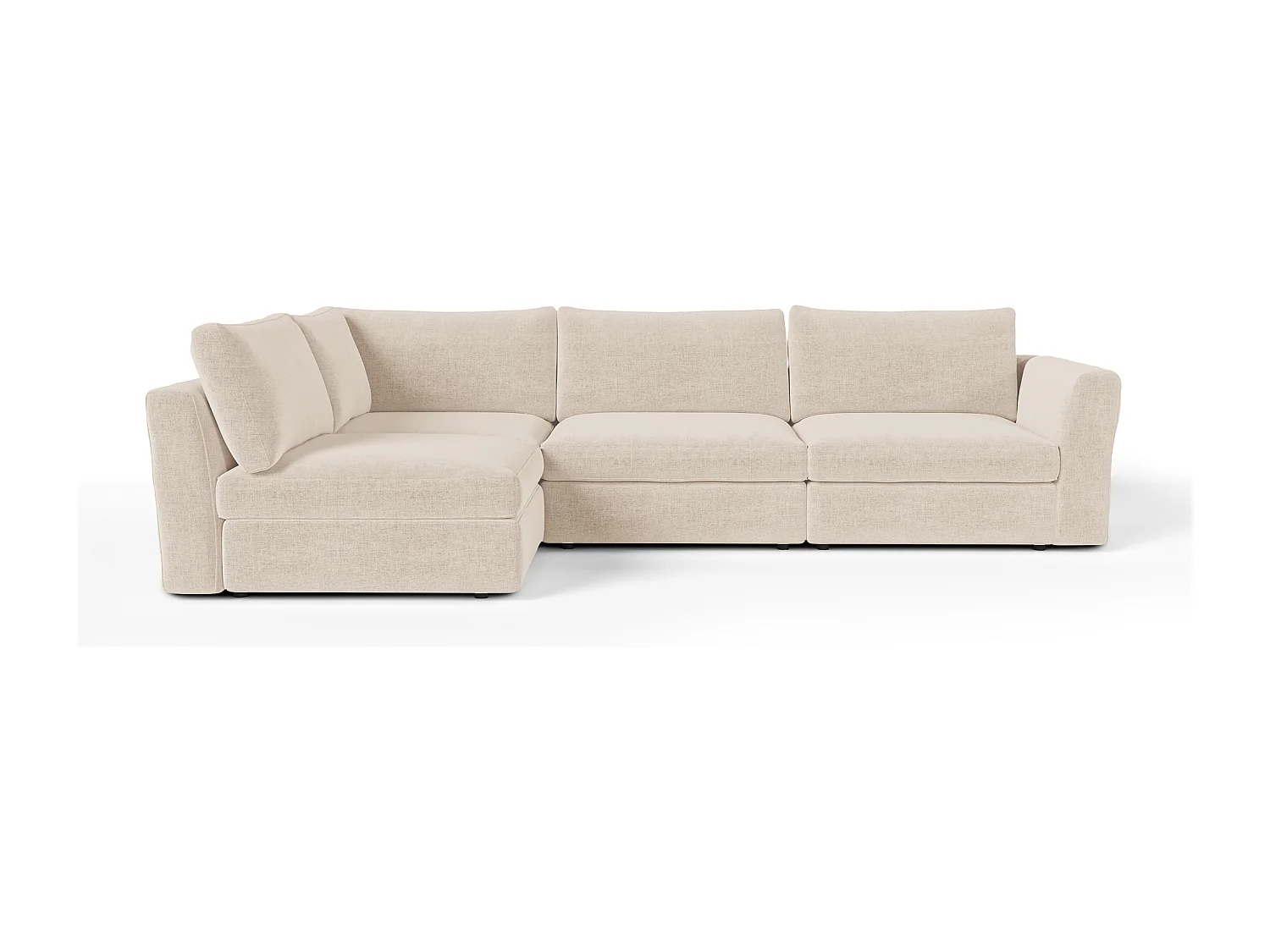 Canapé d'angle gauche modulable 5-6 places tissu tramé doux beige NEST