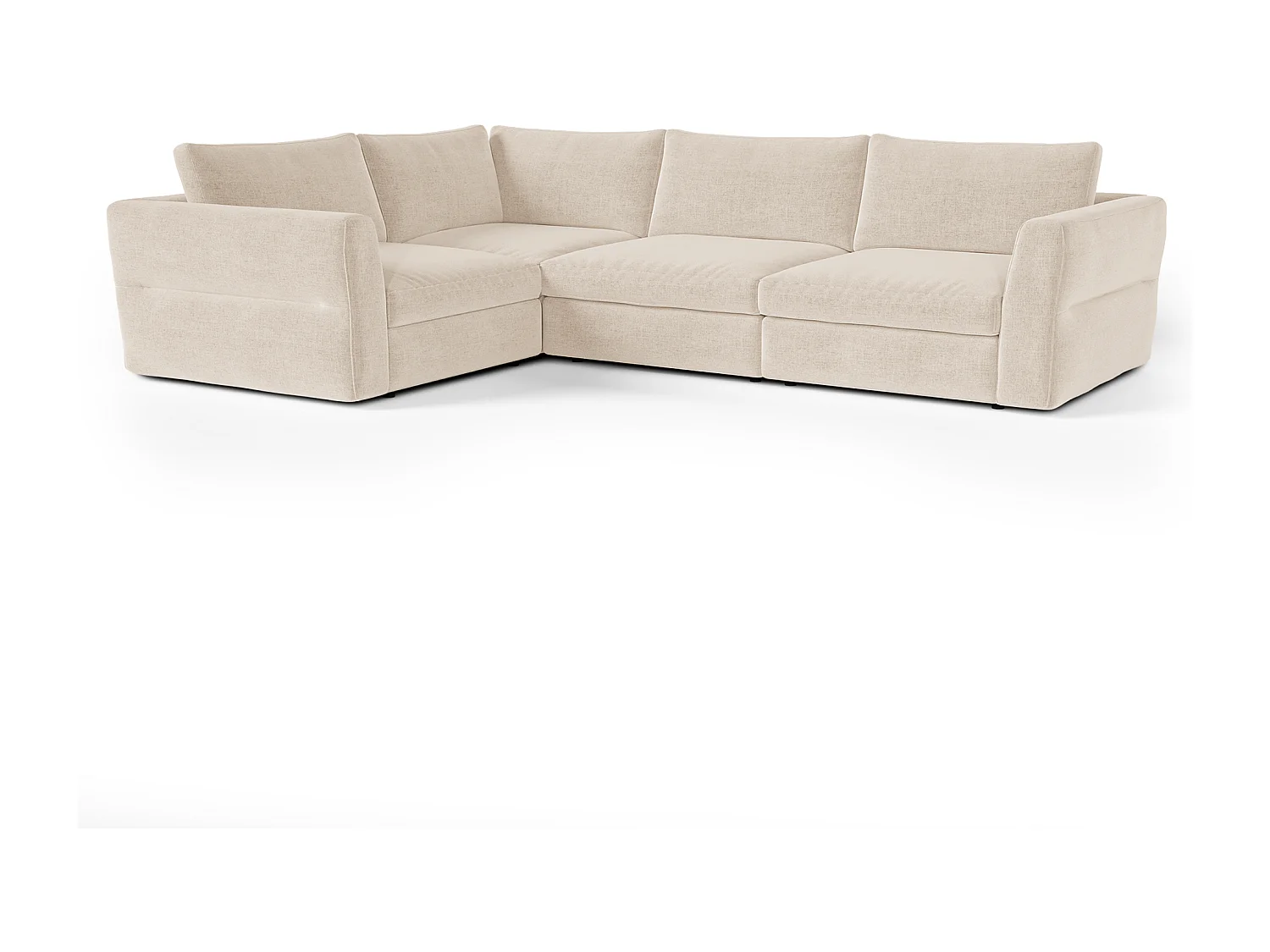 Canapé d'angle gauche modulable 5-6 places tissu tramé doux beige NEST