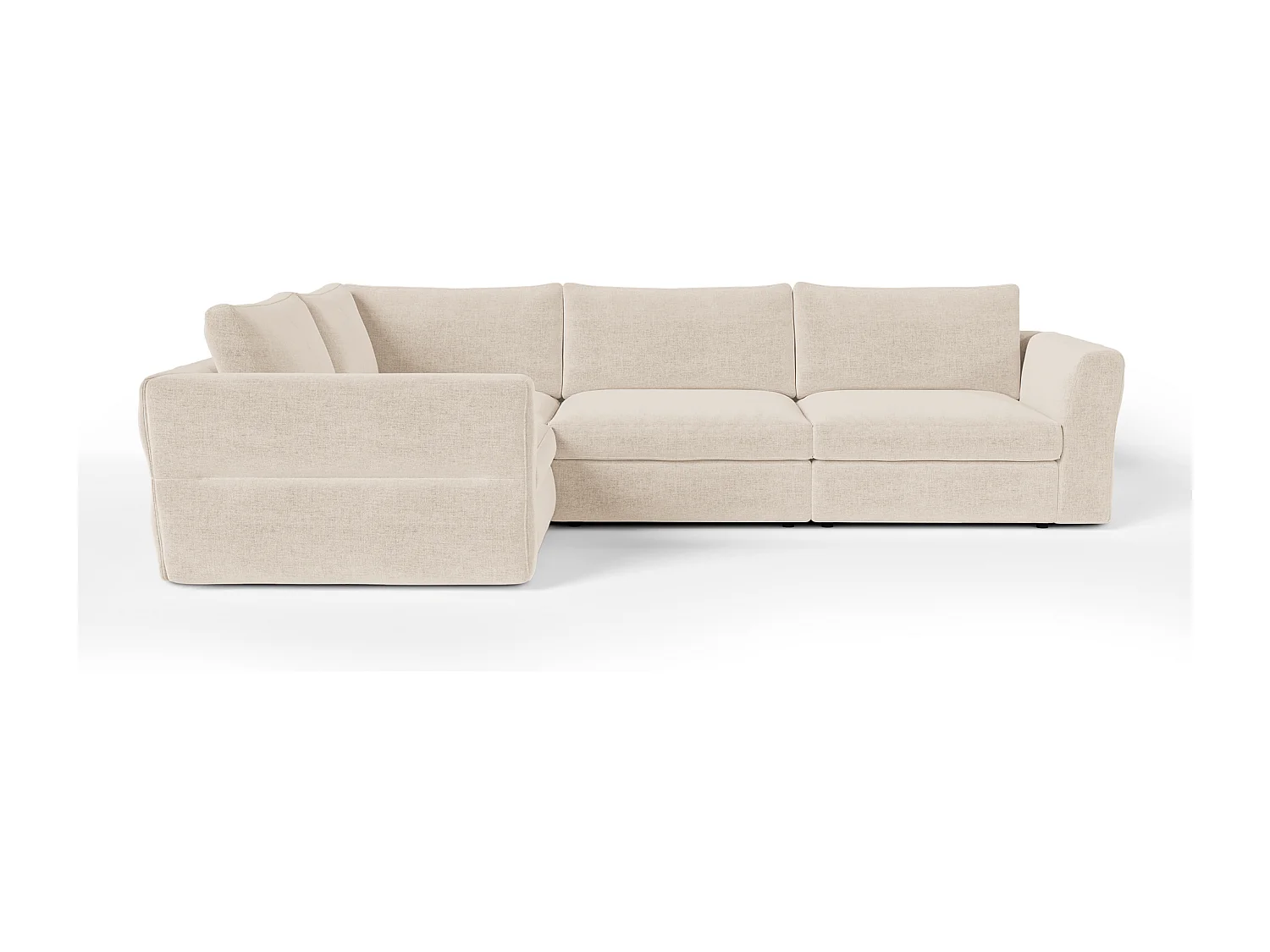 Canapé d'angle gauche modulable 5-6 places tissu tramé doux beige NEST