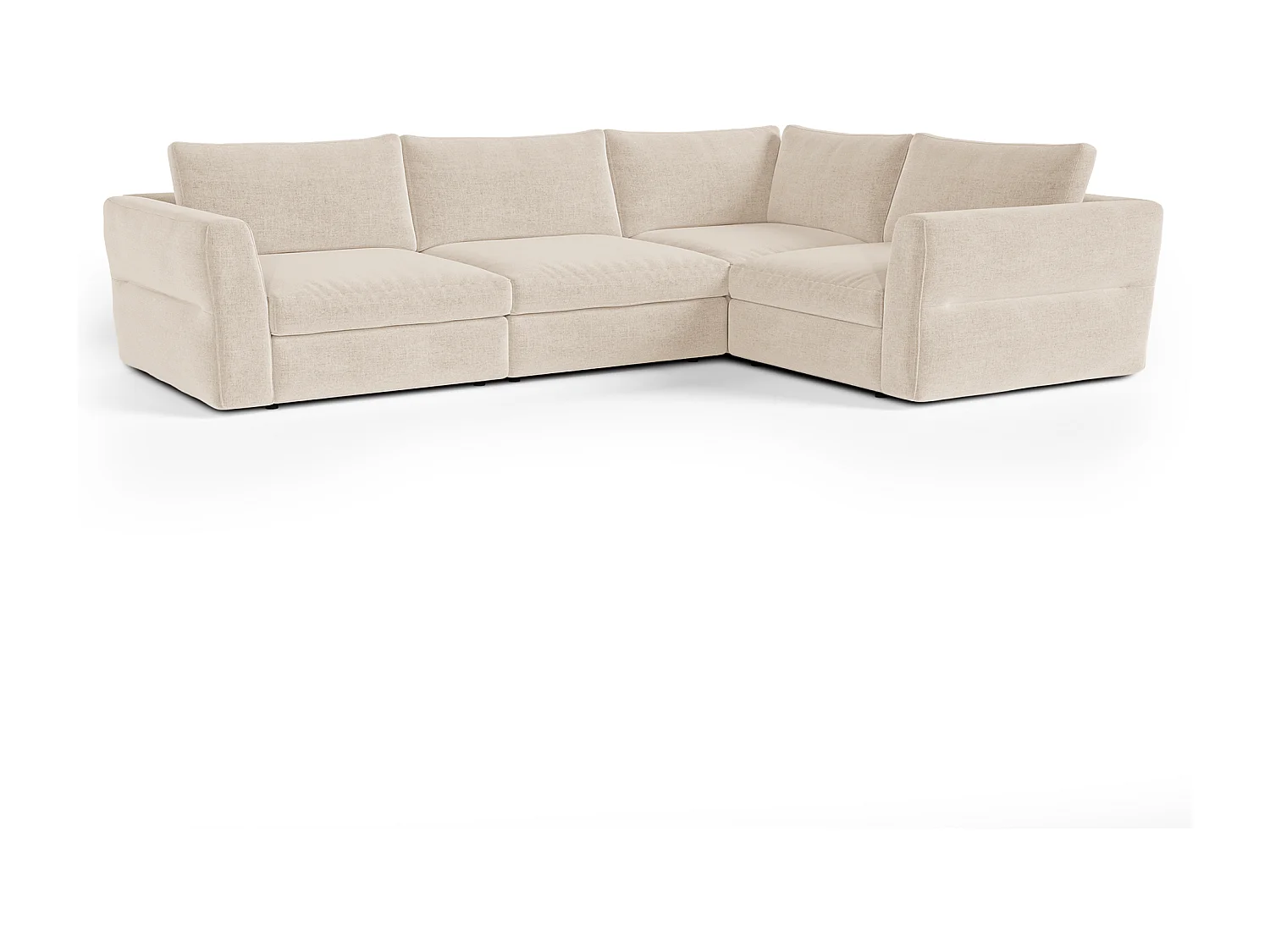 Canapé d'angle droit modulable 5-6 places tissu tramé doux beige NEST