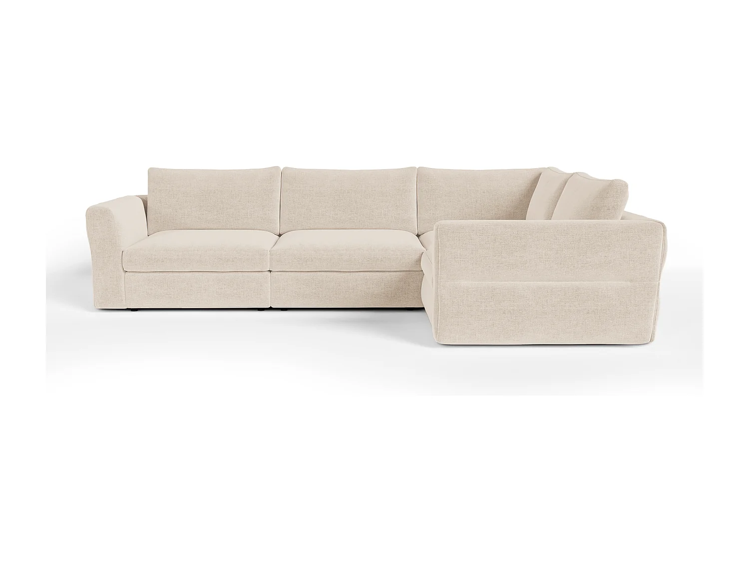 Canapé d'angle droit modulable 5-6 places tissu tramé doux beige NEST