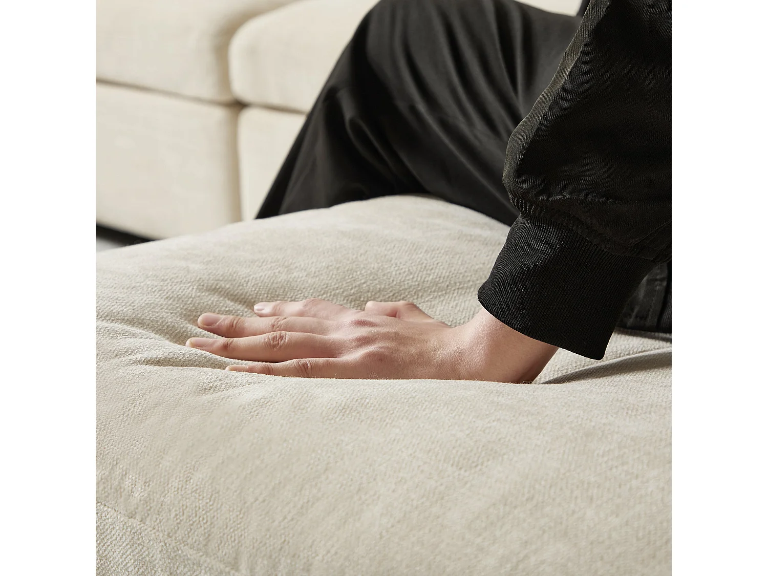 Canapé modulable 4-5 places gauche tissu tramé toucher doux beige NEST