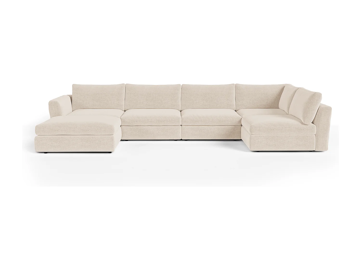 Canapé grand angle modulable 8 places tissu tramé toucher doux beige NEST