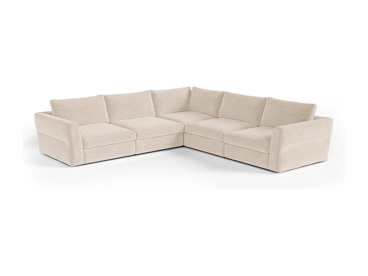 Canapé d'angle panoramique modulable 7-8 places tissu tramé doux beige NEST