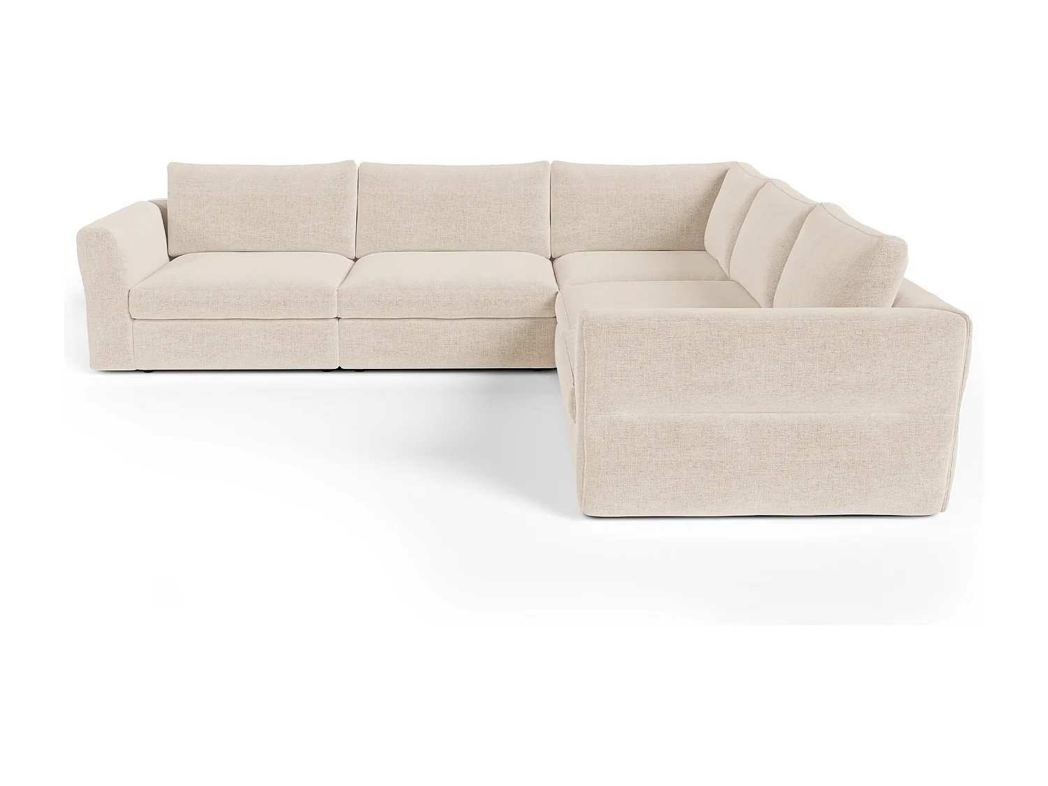 Canapé d'angle panoramique modulable 7-8 places tissu tramé doux beige NEST