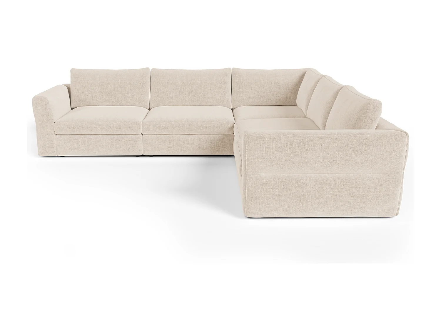 Canapé d'angle panoramique modulable 7-8 places tissu tramé doux beige NEST