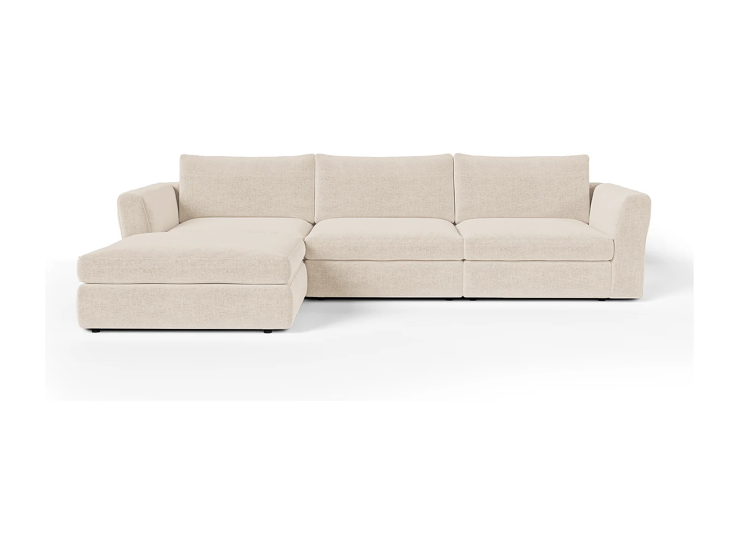 Canapé d'angle modulable 5-6 places tissu tramé toucher doux beige NEST