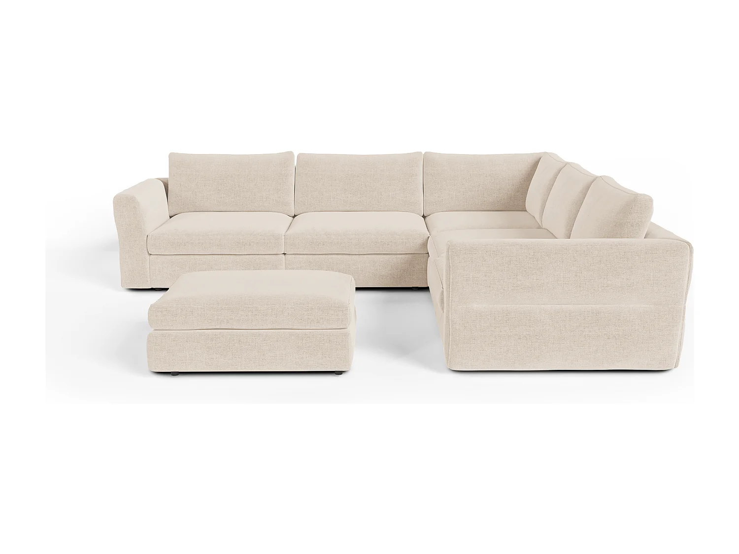 Canapé d'angle panoramique modulable 8 places tissu tramé doux beige NEST