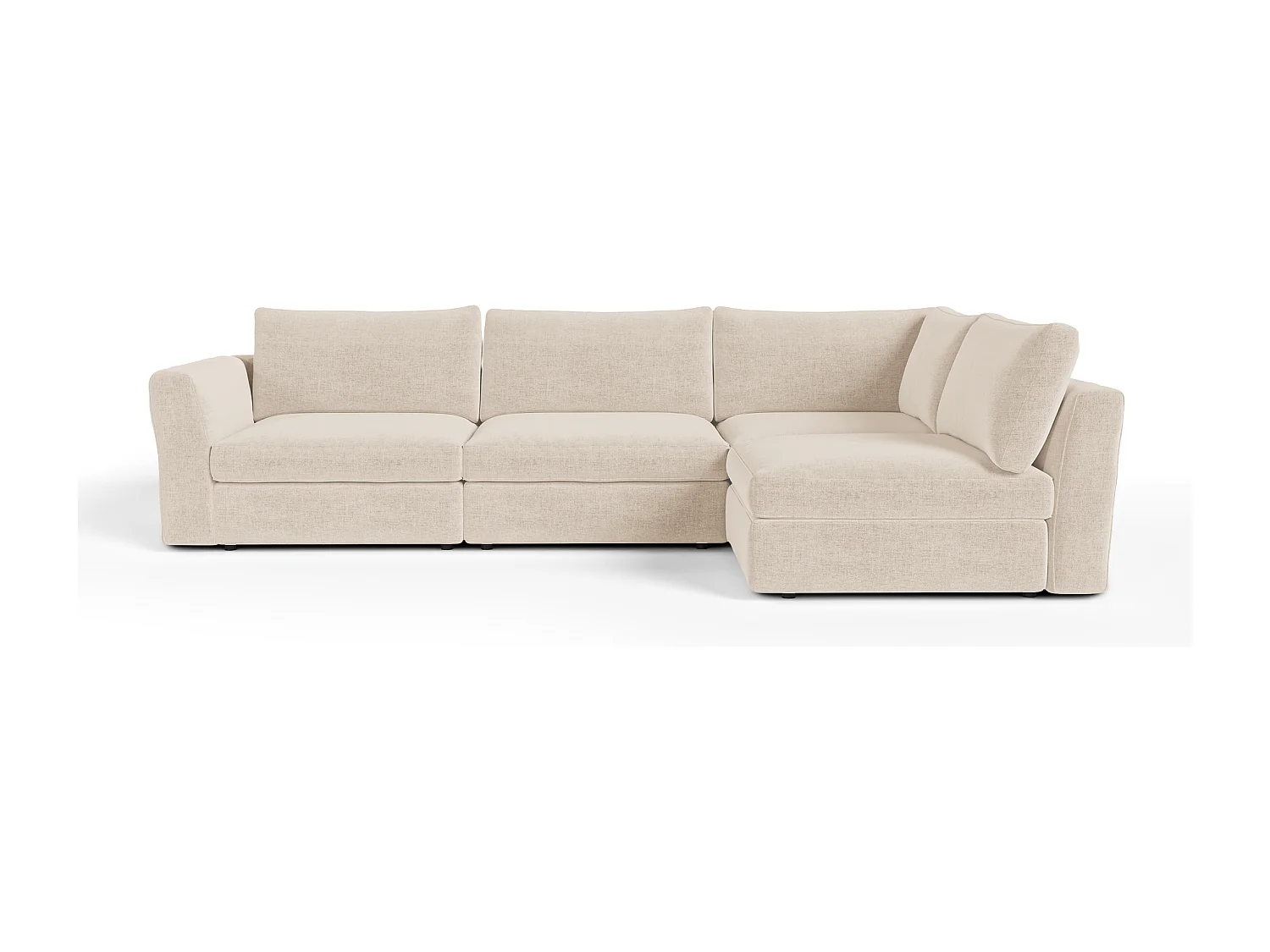 Canapé d'angle droit modulable 5-6 places tissu tramé doux beige NEST