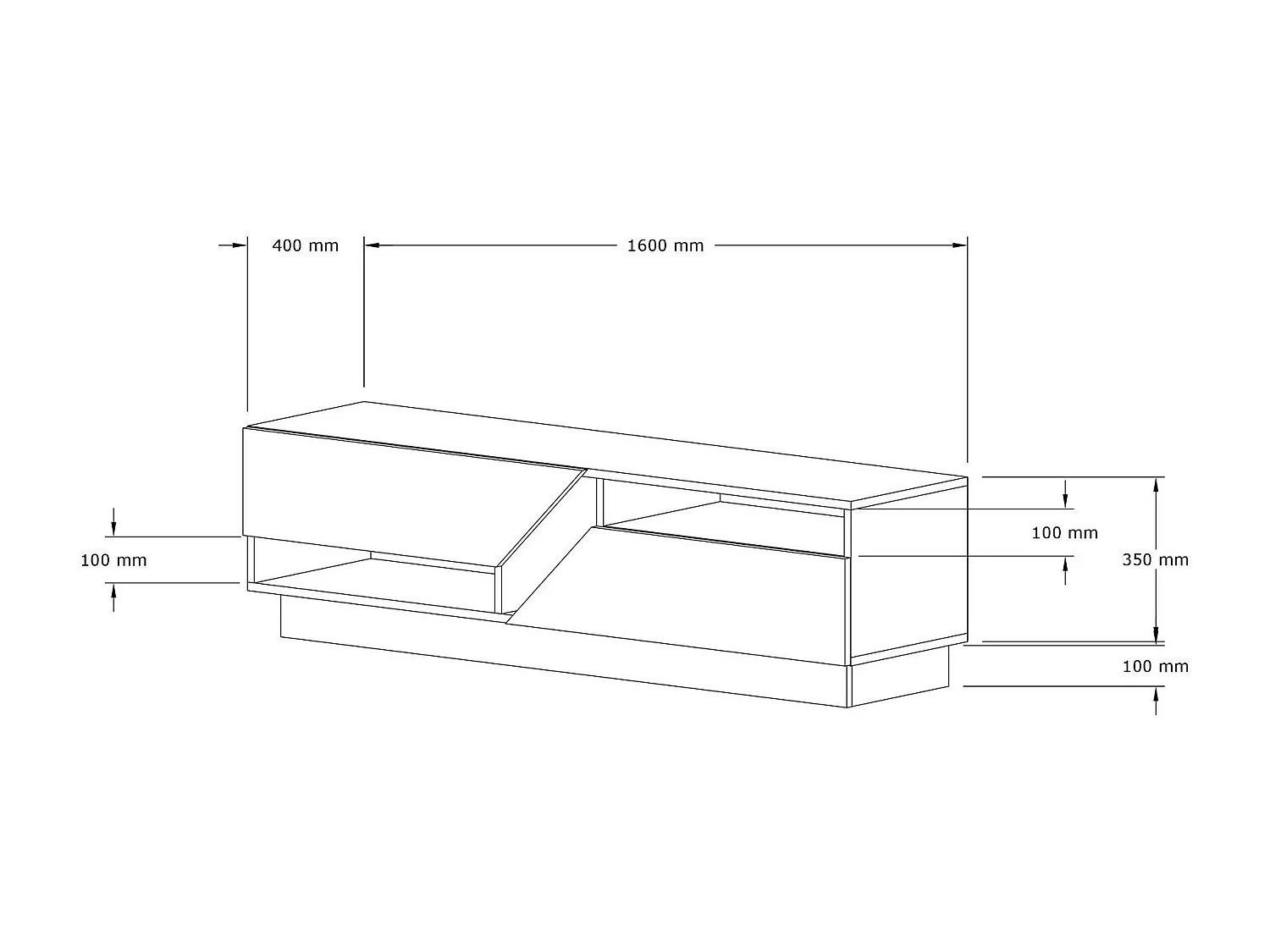Meuble TV tiroirs trapèze 160cm Magnifikal Chêne clair et Gris