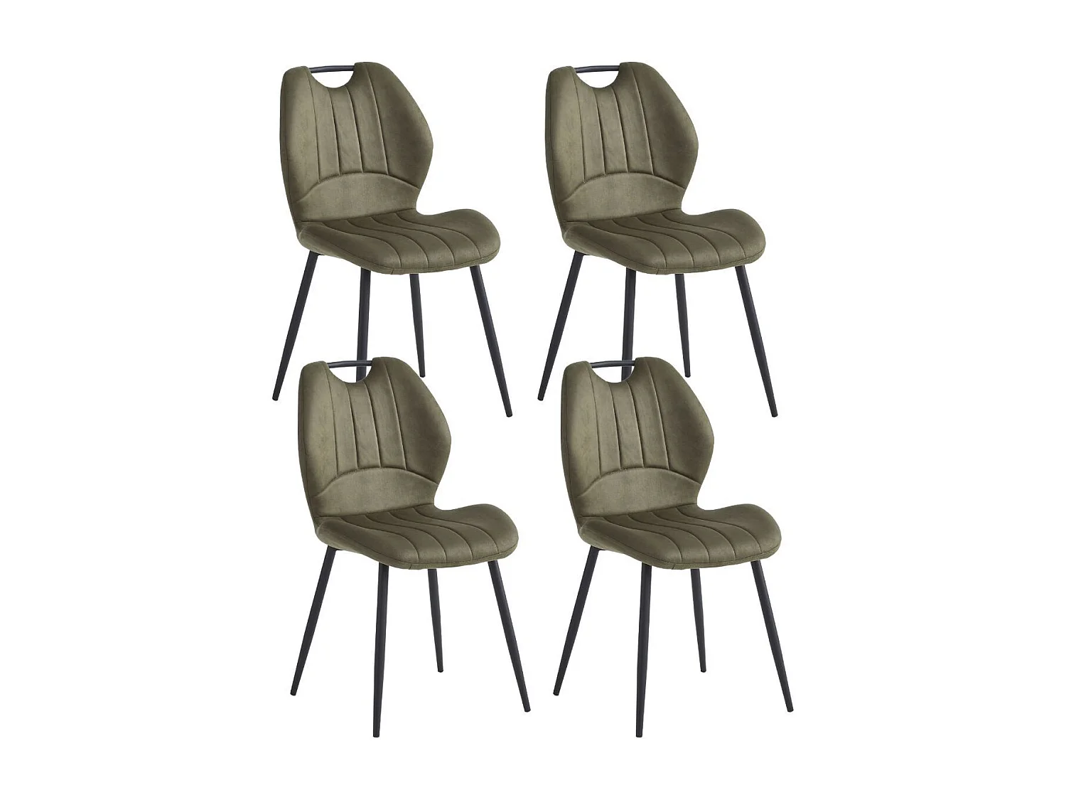 Lot de 4 chaises en tissu microfibre vert avec poignée et pieds métal laqué anthracite - ALDIM