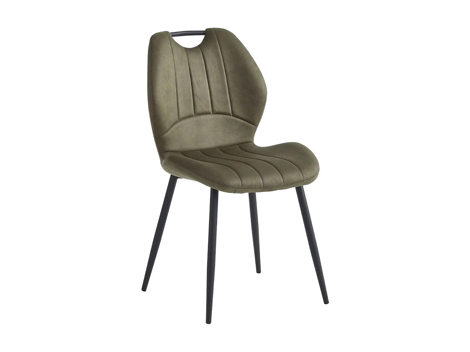 Lot de 4 chaises en tissu microfibre vert avec poignée et pieds métal laqué anthracite - ALDIM