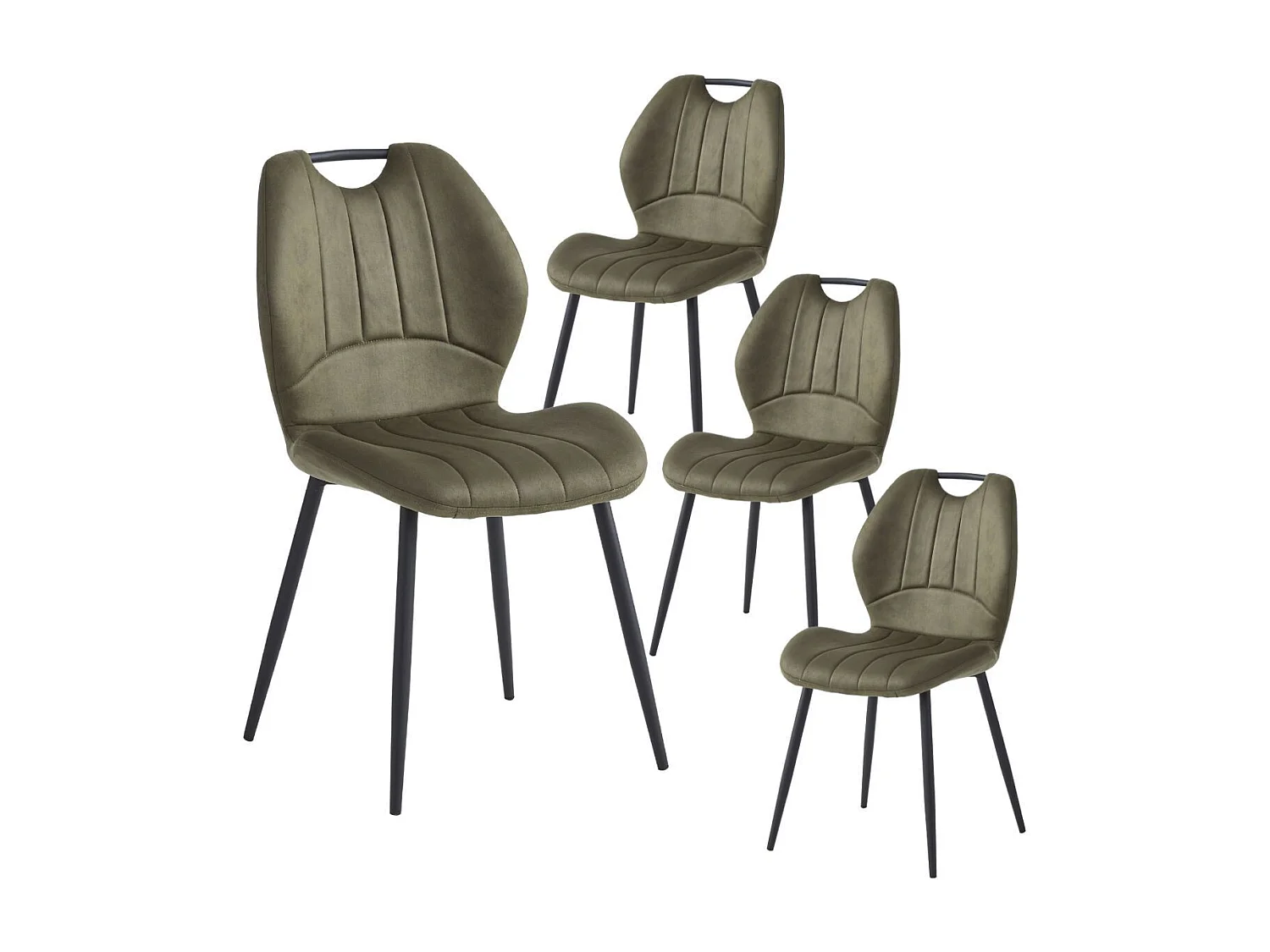 Lot de 4 chaises en tissu microfibre vert avec poignée et pieds métal laqué anthracite - ALDIM