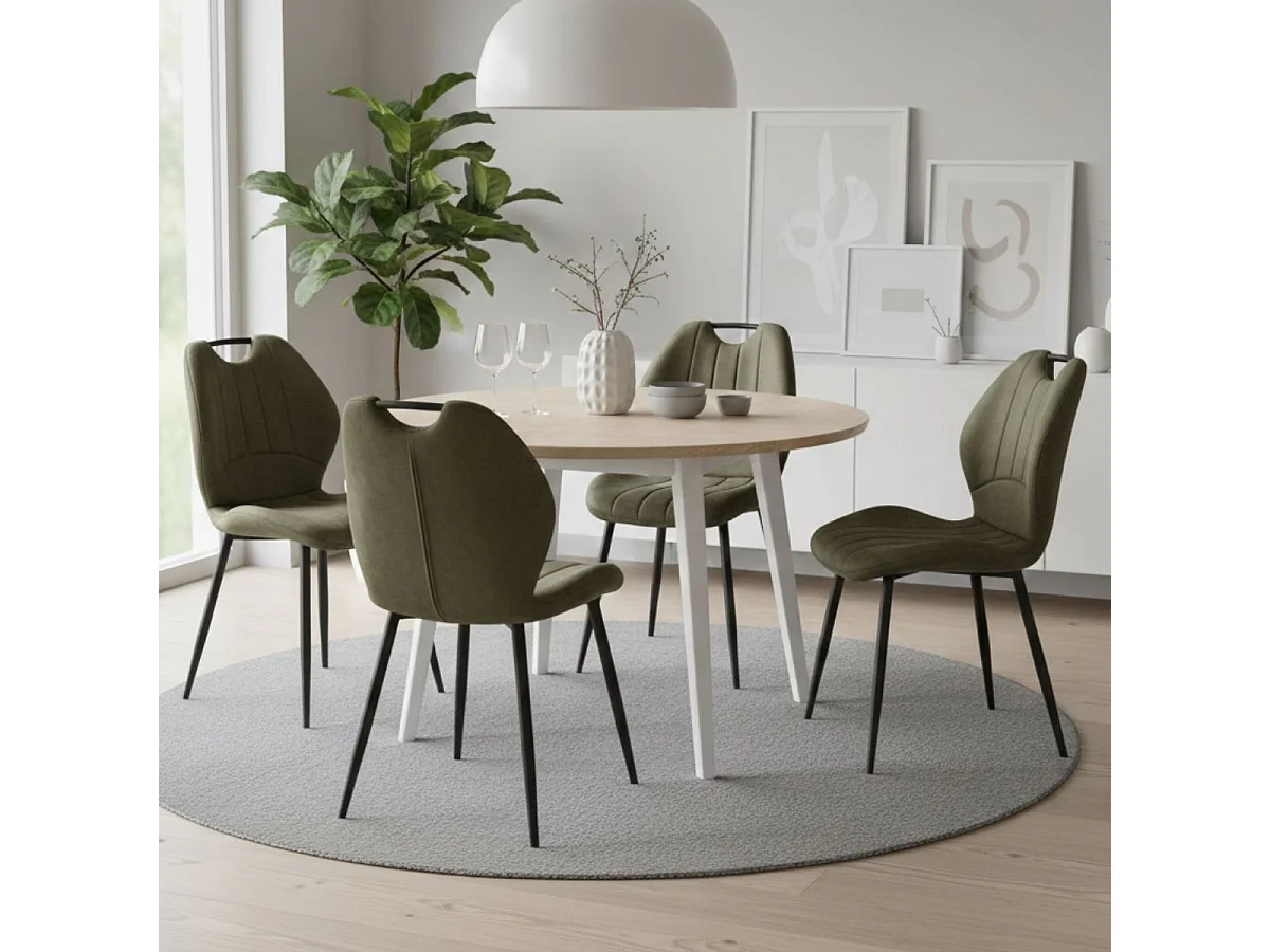 Lot de 4 chaises en tissu microfibre vert avec poignée et pieds métal laqué anthracite - ALDIM