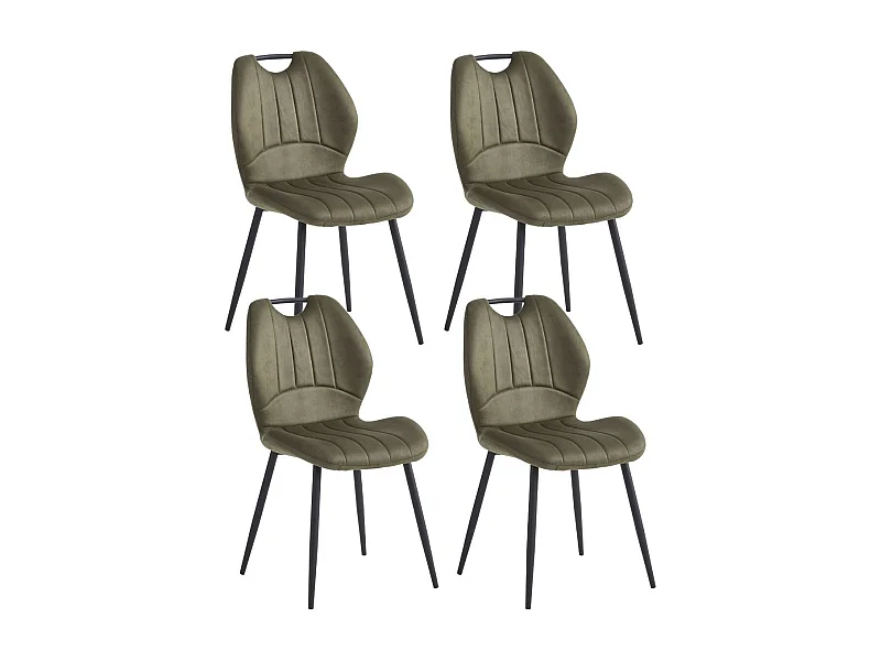 Lot de 4 chaises en tissu microfibre vert avec poignée et pieds métal laqué anthracite - ALDIM