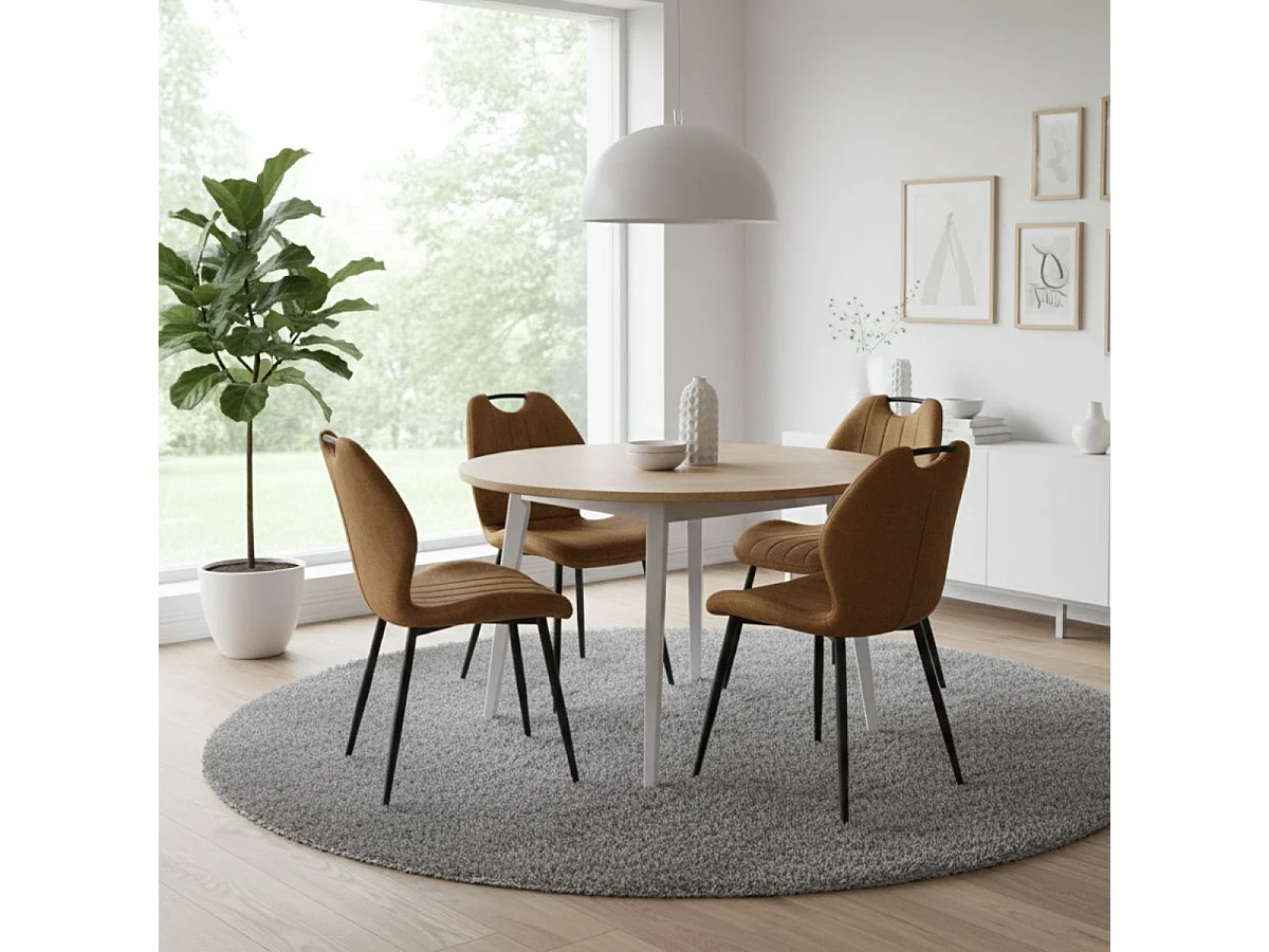 Lot de 4 chaises en tissu microfibre camel avec poignée et pieds métal laqué anthracite - ALDIM