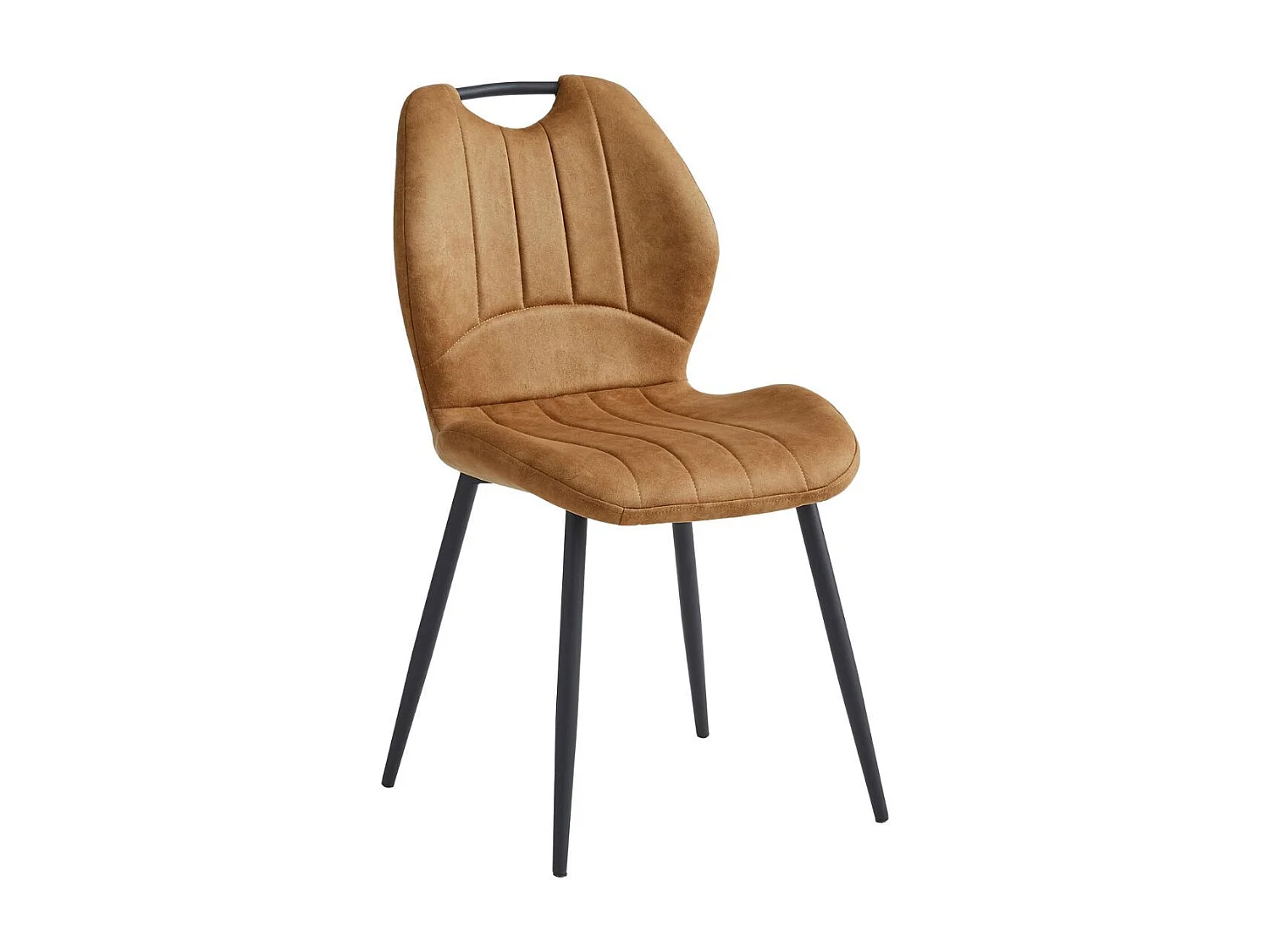 Lot de 4 chaises en tissu microfibre camel avec poignée et pieds métal laqué anthracite - ALDIM