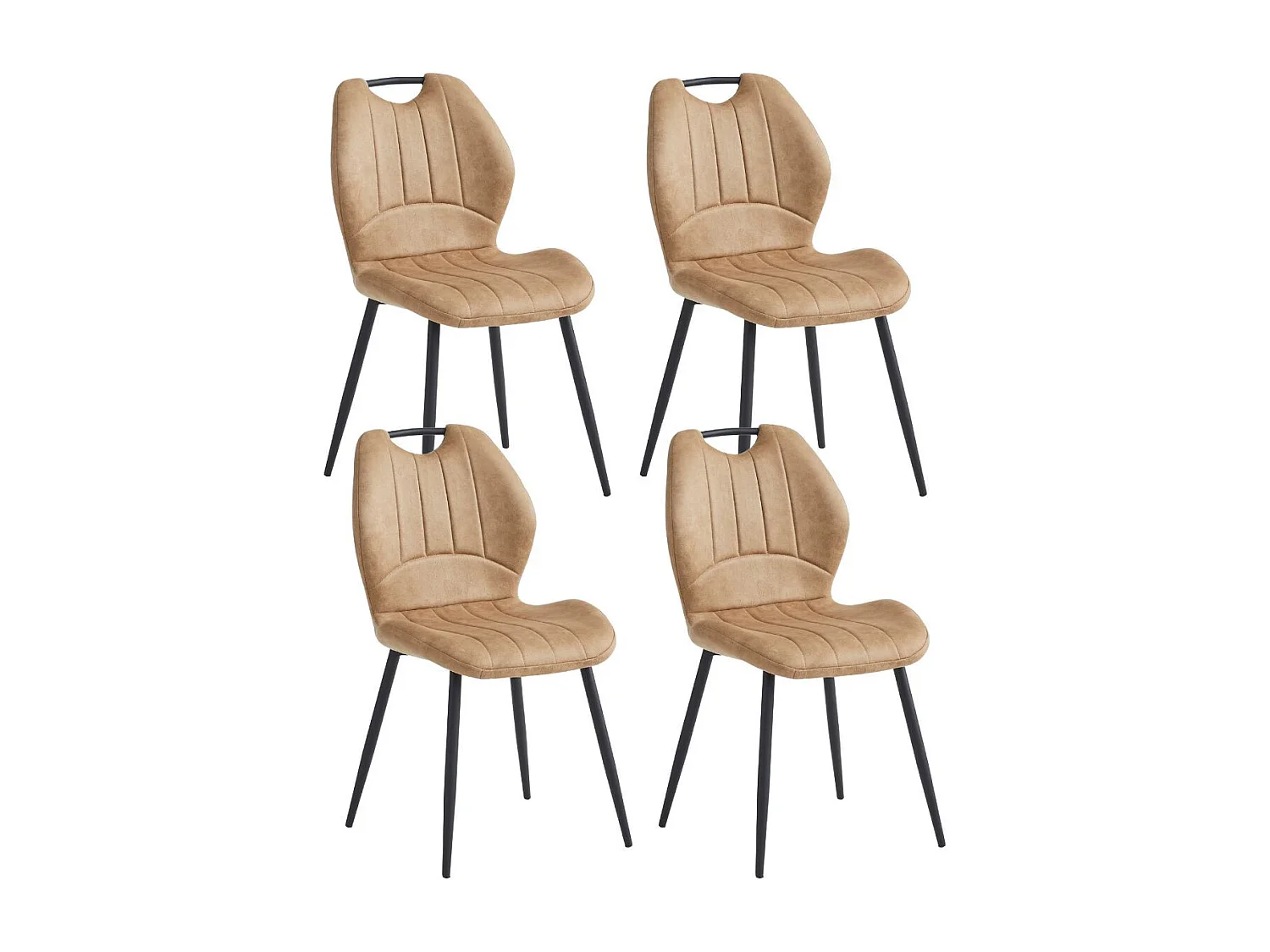 Lot de 4 chaises en tissu microfibre beige avec poignée et pieds métal laqué anthracite - ALDIM