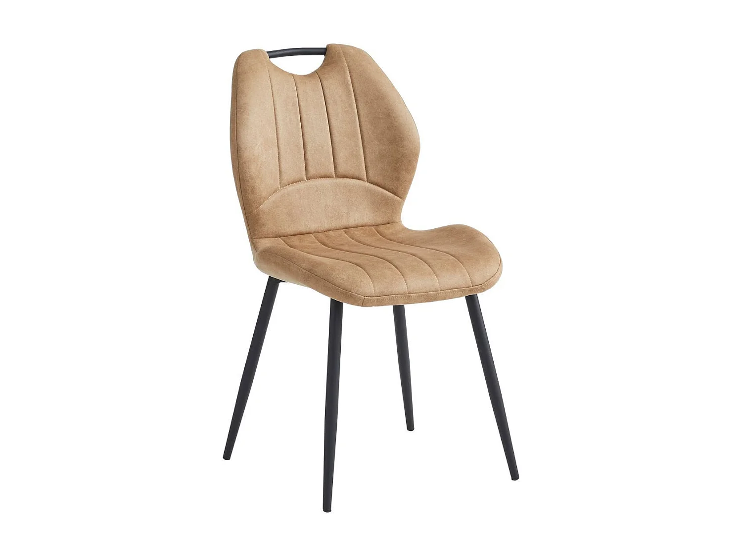 Lot de 4 chaises en tissu microfibre beige avec poignée et pieds métal laqué anthracite - ALDIM