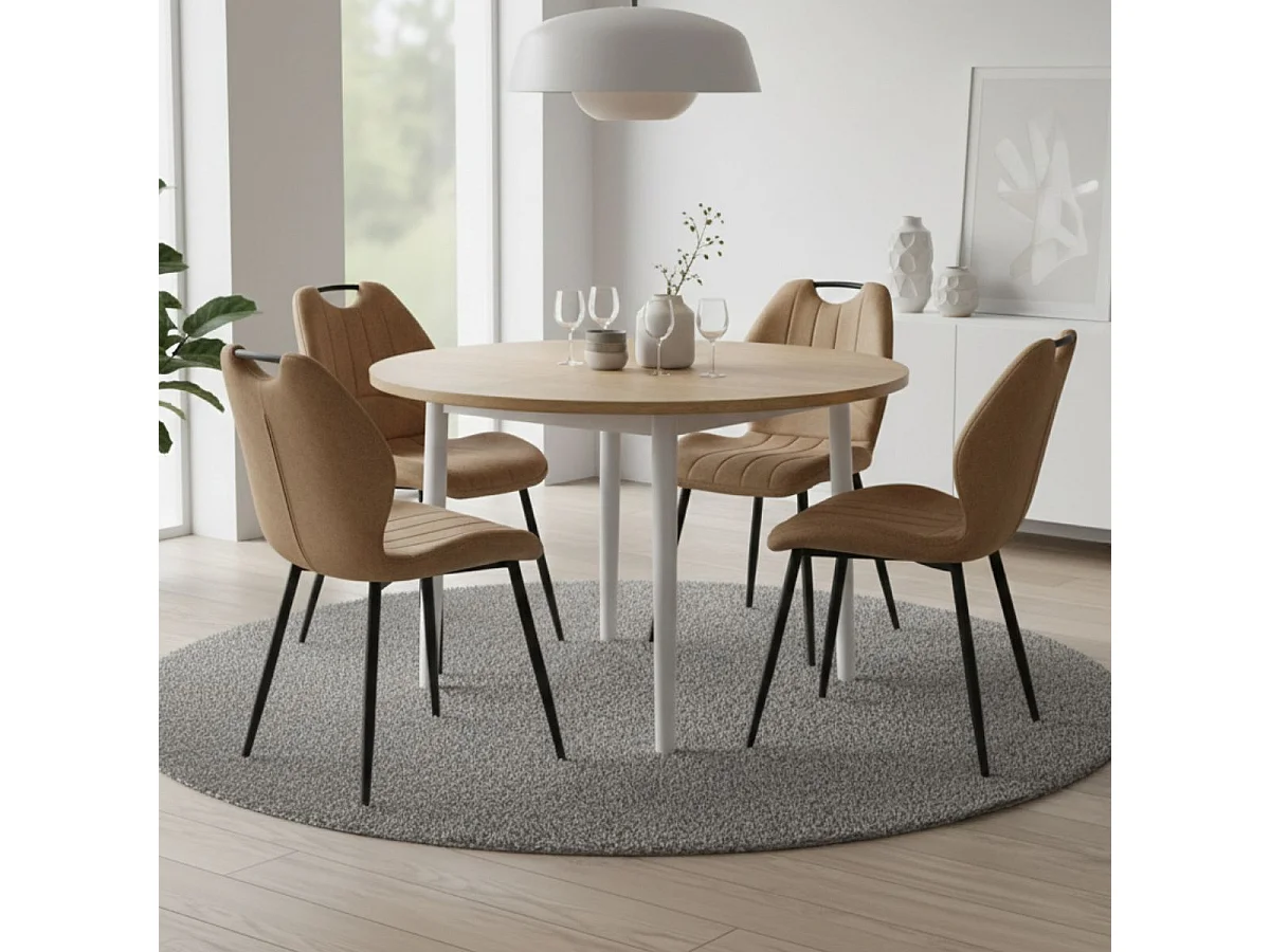 Lot de 4 chaises en tissu microfibre beige avec poignée et pieds métal laqué anthracite - ALDIM