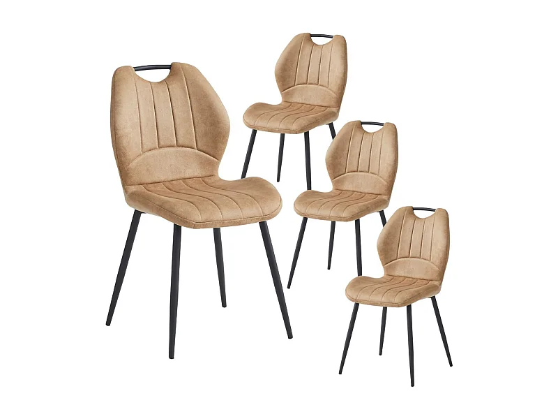 Lot de 4 chaises en tissu microfibre beige avec poignée et pieds métal laqué anthracite - ALDIM