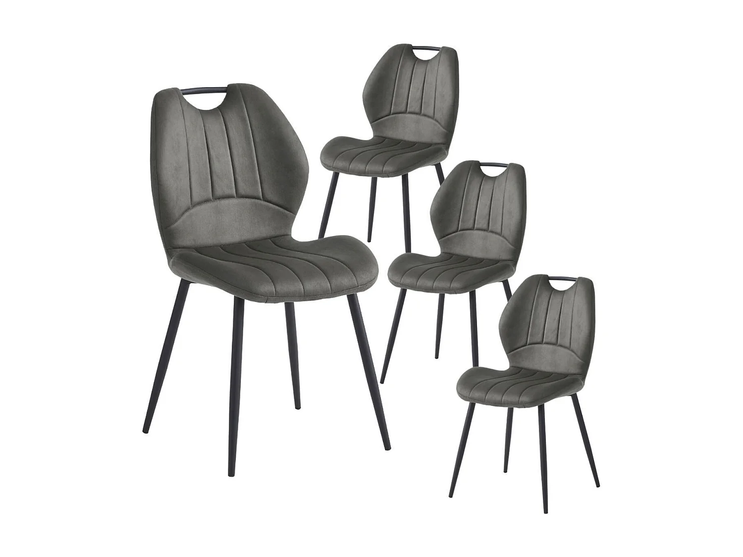 Lot de 4 chaises en tissu microfibre gris avec poignée et pieds métal laqué anthracite - ALDIM