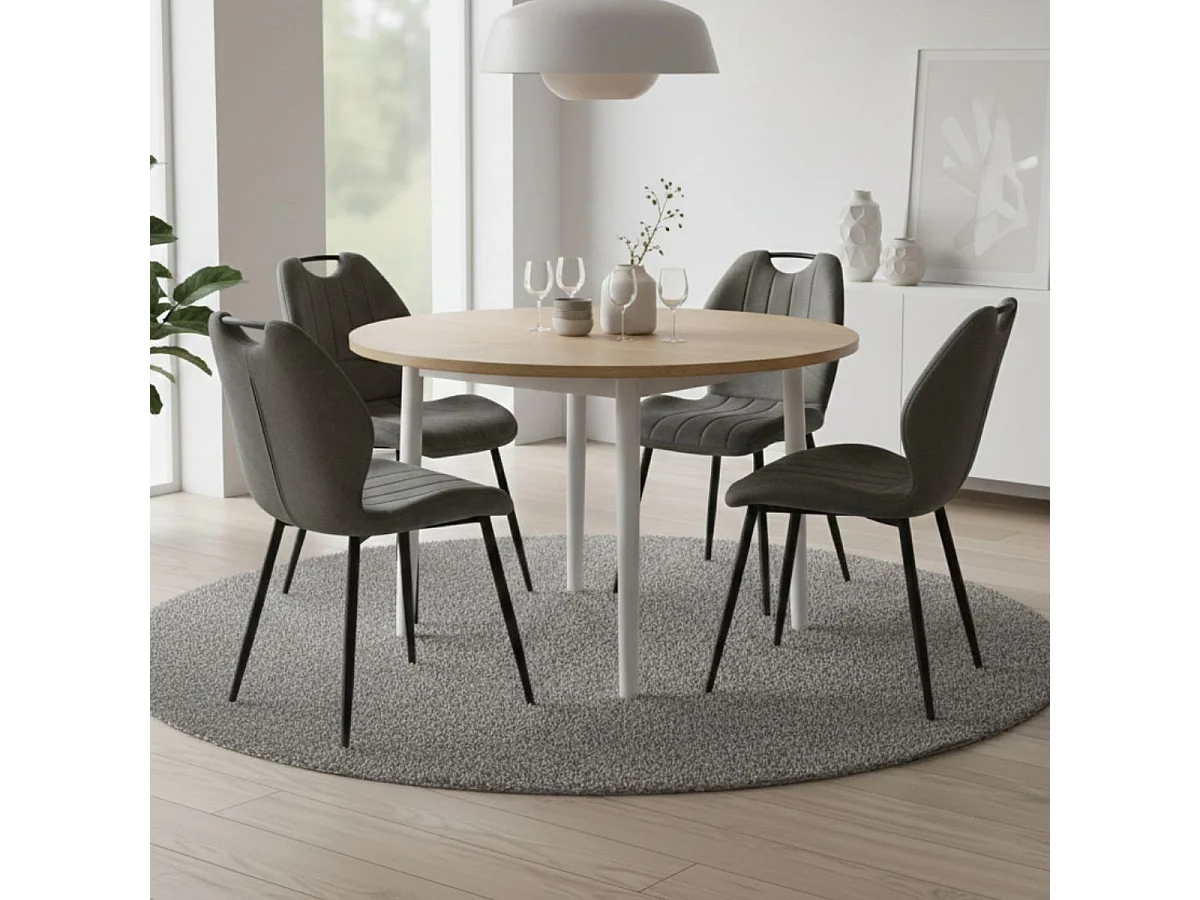 Lot de 4 chaises en tissu microfibre gris avec poignée et pieds métal laqué anthracite - ALDIM