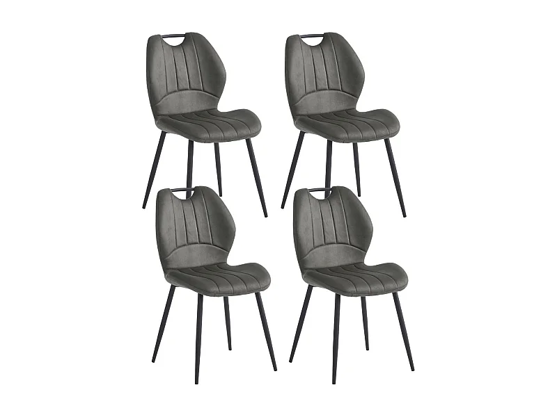 Lot de 4 chaises en tissu microfibre gris avec poignée et pieds métal laqué anthracite - ALDIM