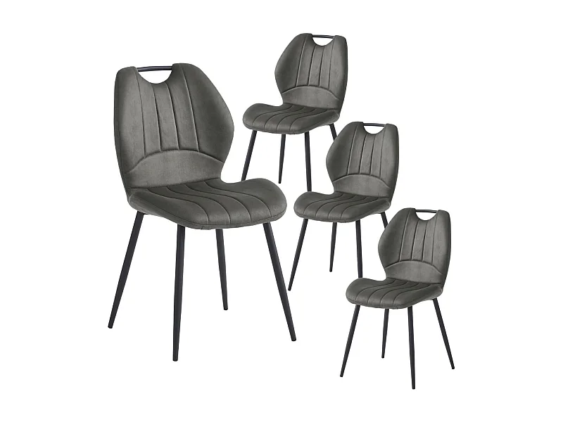 Lot de 4 chaises en tissu microfibre gris avec poignée et pieds métal laqué anthracite - ALDIM