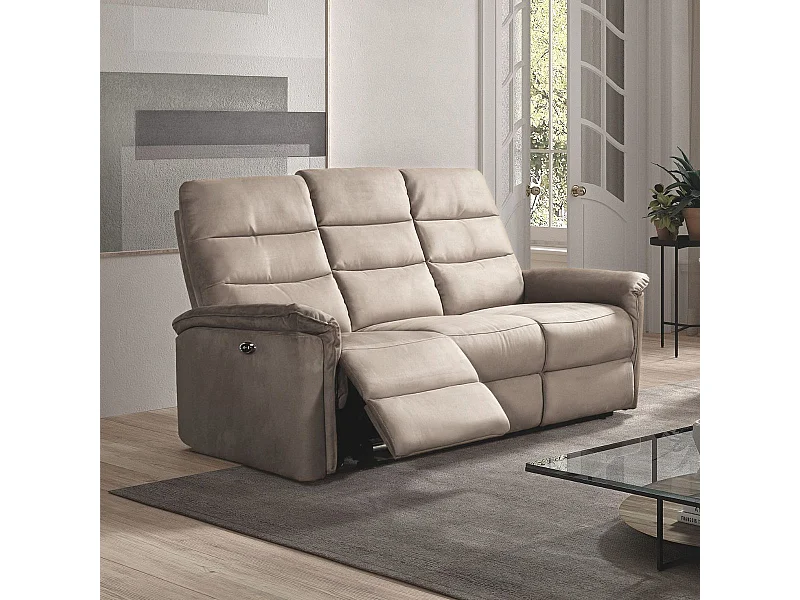 Canapé 3 places relax électrique en tissu polyester  gris - RHODAY