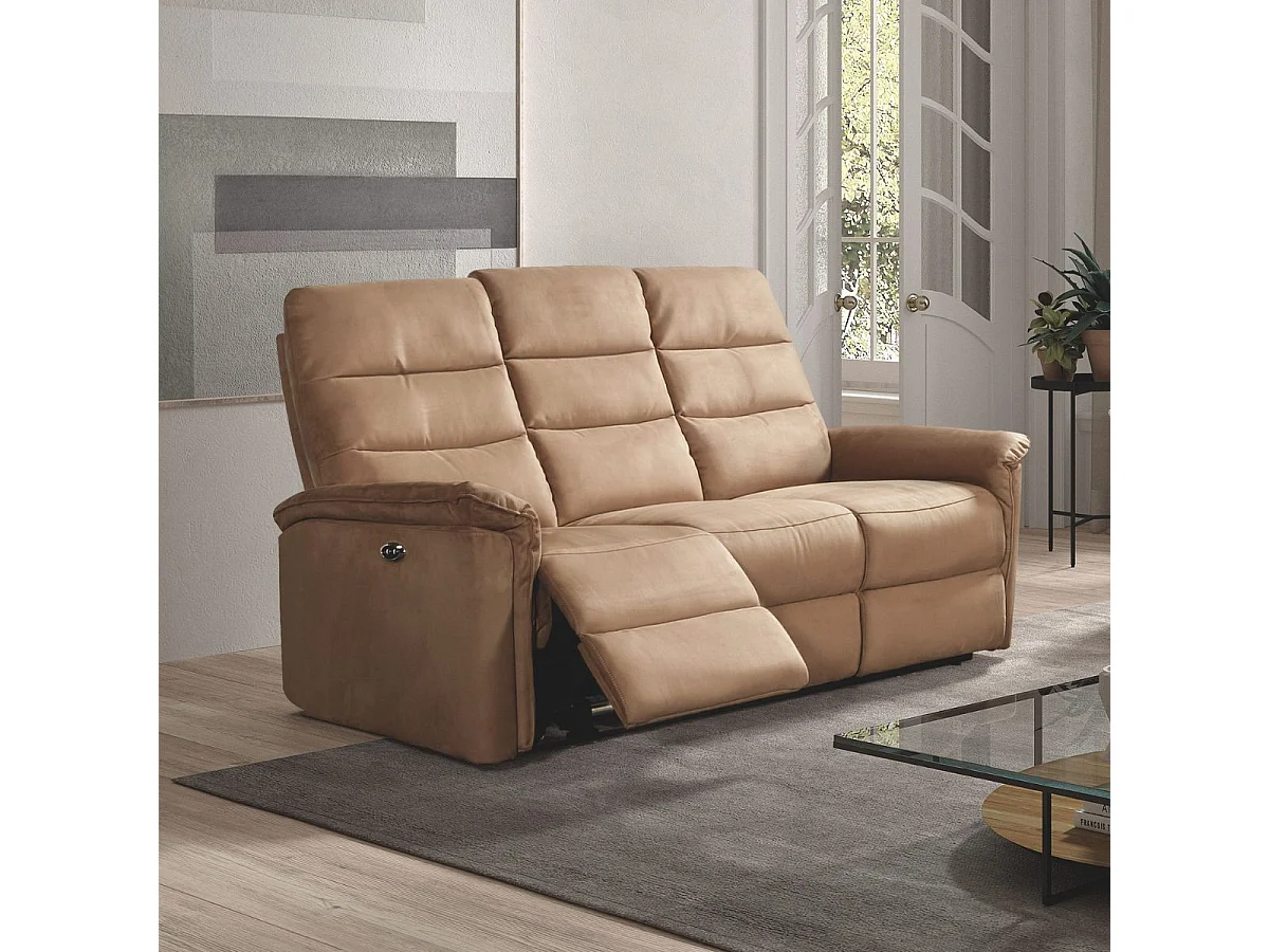 Canapé 3 places relax électrique en tissu polyester  marron glacé - RHODAY