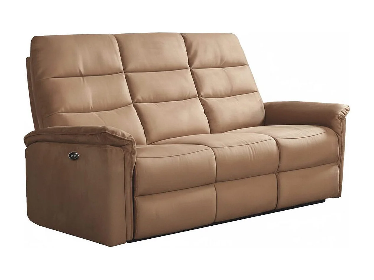 Canapé 3 places relax électrique en tissu polyester  marron glacé - RHODAY