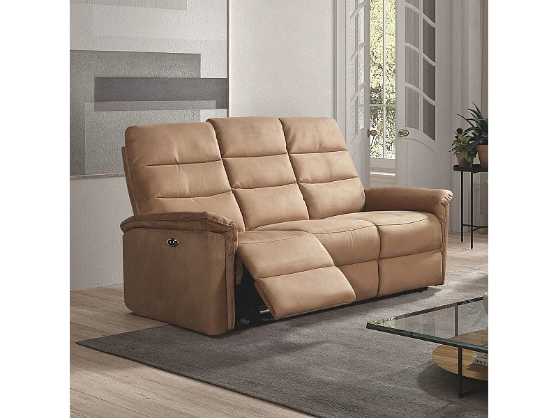 Canapé 3 places relax électrique en tissu polyester  marron glacé - RHODAY