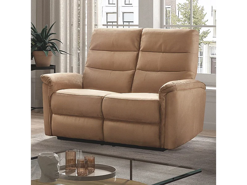 Canapé 2 places fixe en tissu polyester marron glacé - RHODAY