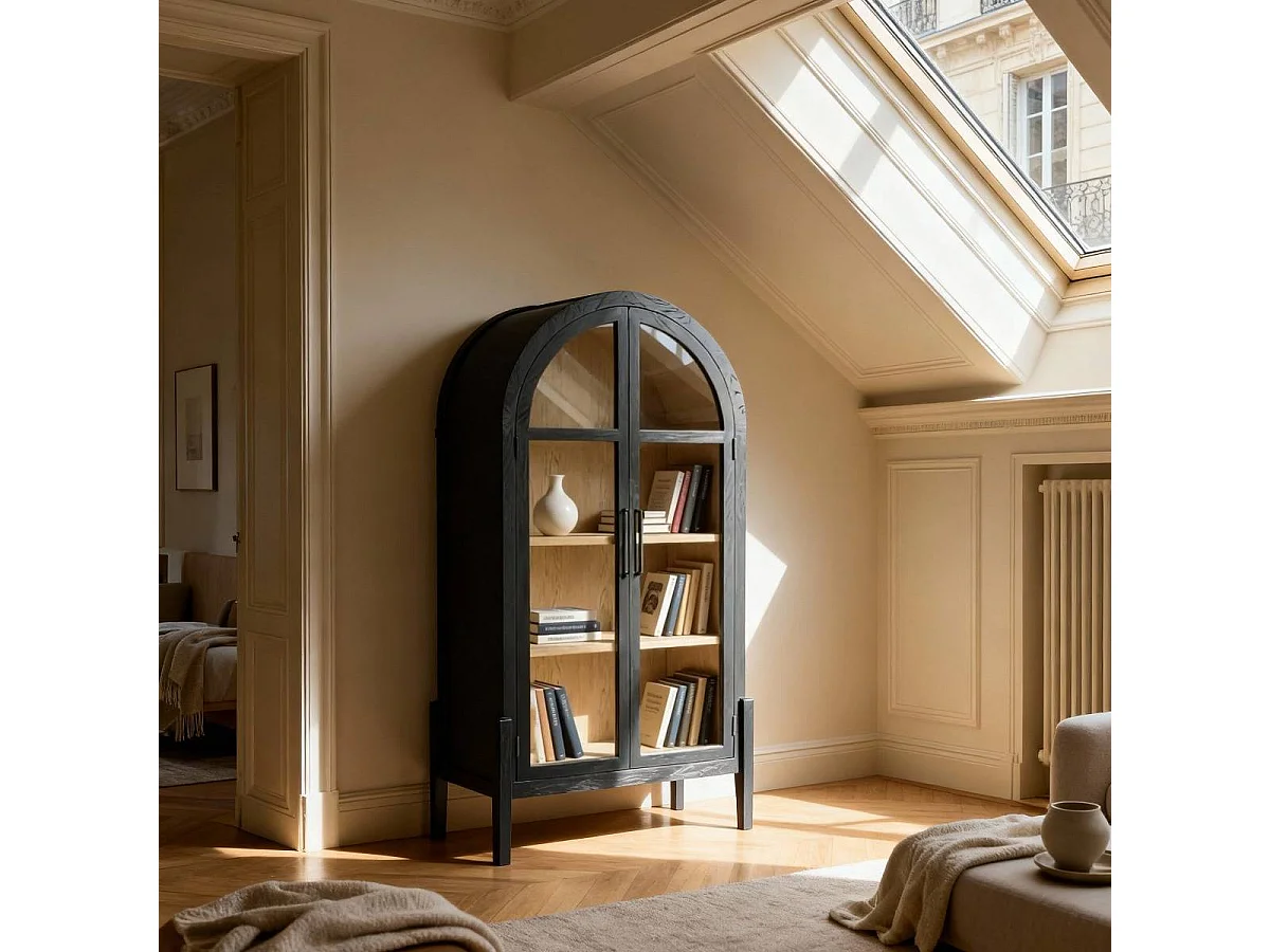 Vitrine arrondie en bois d'orme Bruce