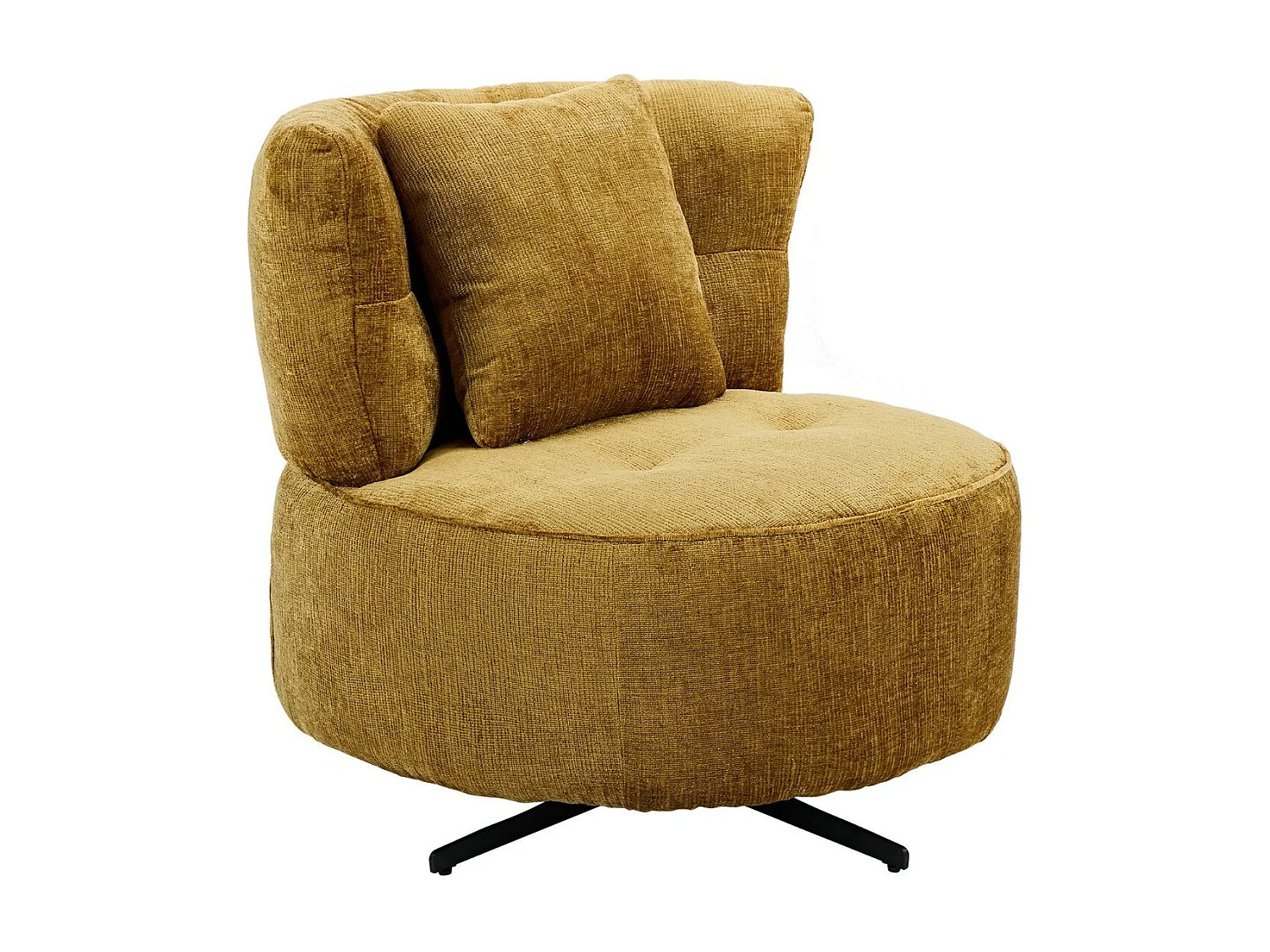 Fauteuil lounge pivotant en tissu chenillé jaune moutarde piètement métal noir avec coussin dorsal - MIRAGE