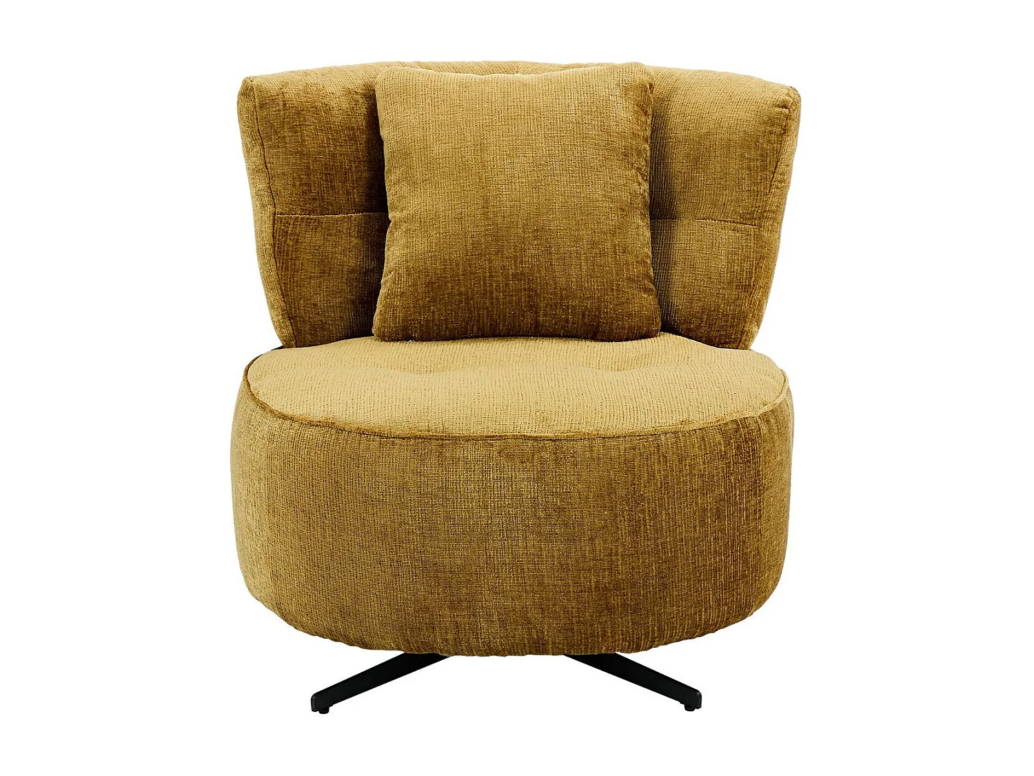 Fauteuil lounge pivotant en tissu chenillé jaune moutarde piètement métal noir avec coussin dorsal - MIRAGE