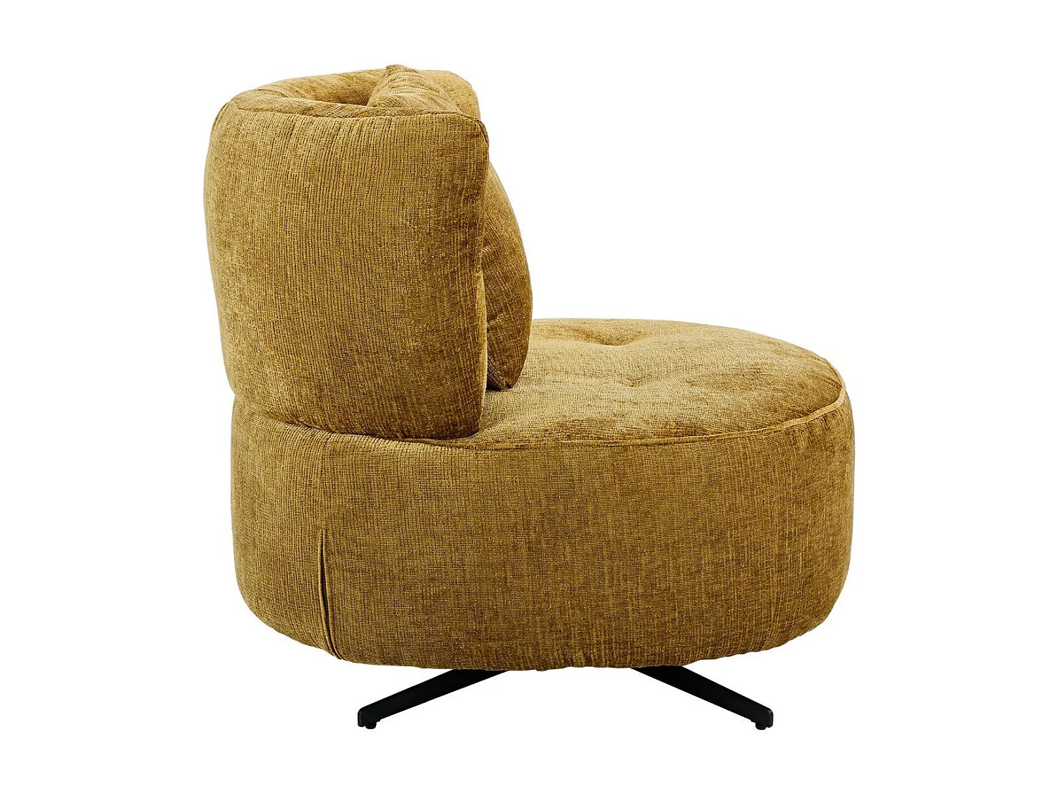 Fauteuil lounge pivotant en tissu chenillé jaune moutarde piètement métal noir avec coussin dorsal - MIRAGE