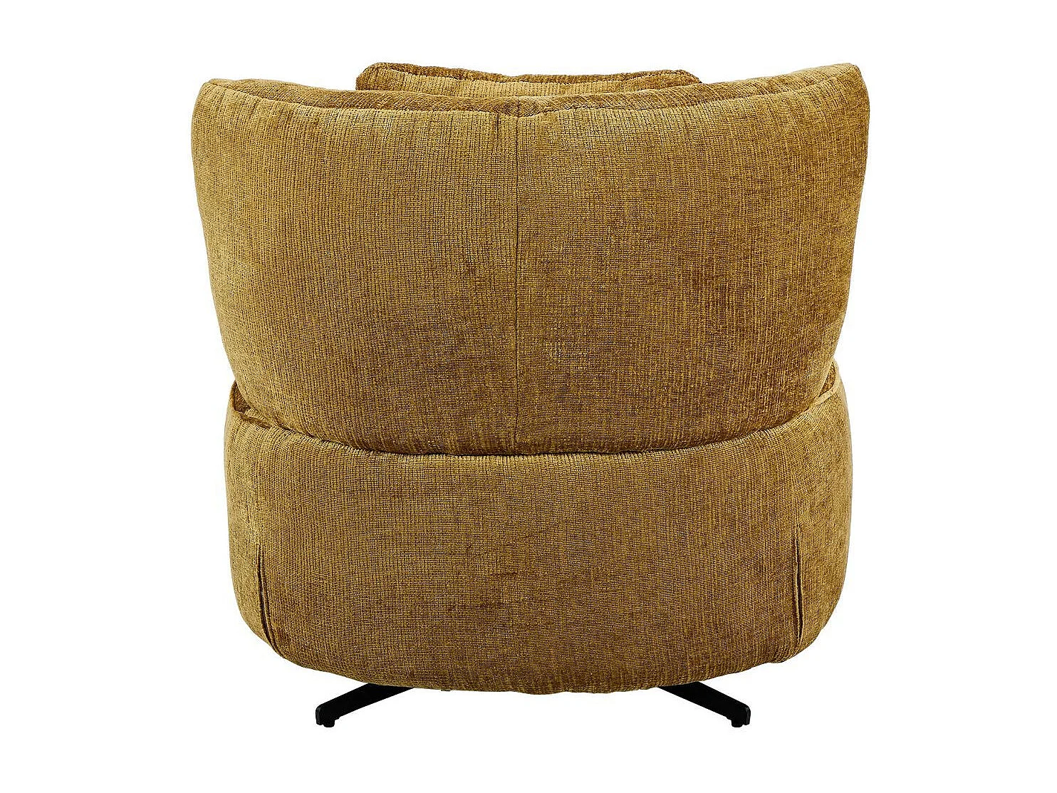 Fauteuil lounge pivotant en tissu chenillé jaune moutarde piètement métal noir avec coussin dorsal - MIRAGE