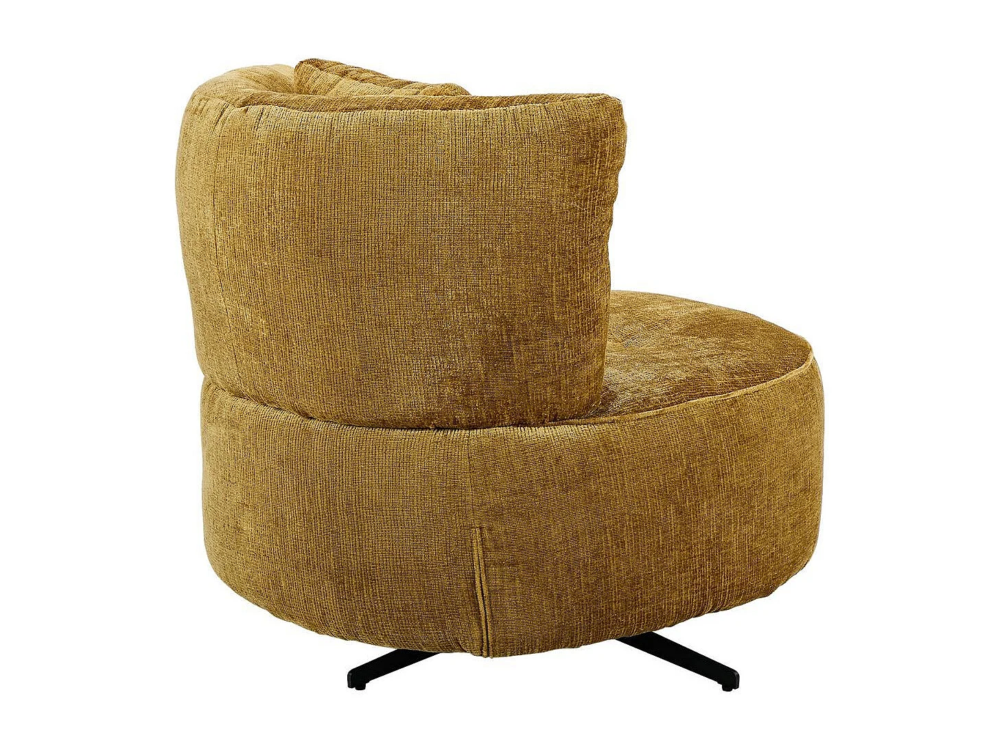 Fauteuil lounge pivotant en tissu chenillé jaune moutarde piètement métal noir avec coussin dorsal - MIRAGE