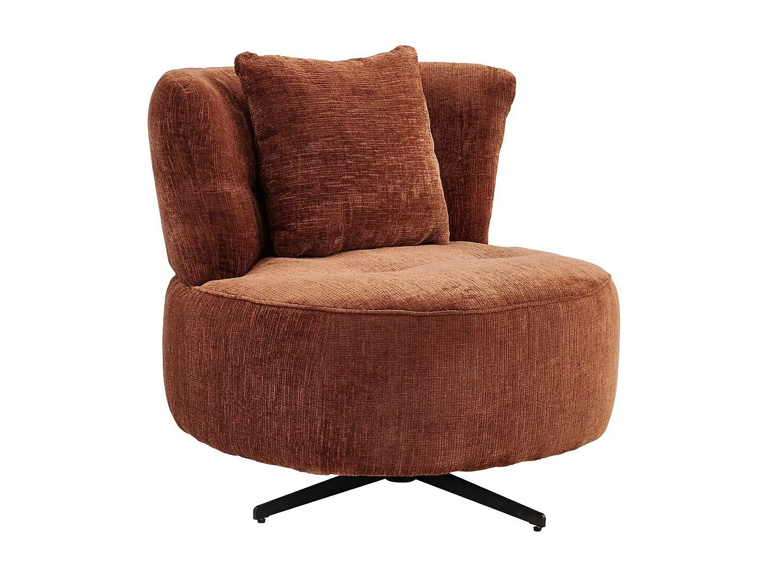 Fauteuil lounge pivotant en tissu chenillé terracotta piètement métal noir avec coussin dorsal - MIRAGE
