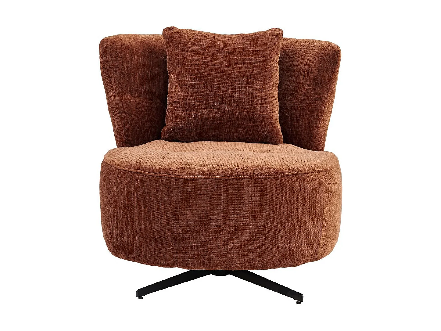 Fauteuil lounge pivotant en tissu chenillé terracotta piètement métal noir avec coussin dorsal - MIRAGE