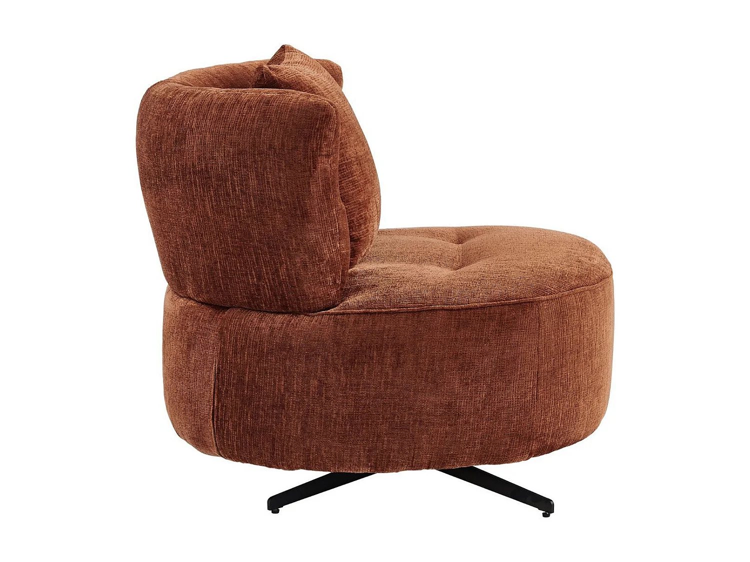 Fauteuil lounge pivotant en tissu chenillé terracotta piètement métal noir avec coussin dorsal - MIRAGE